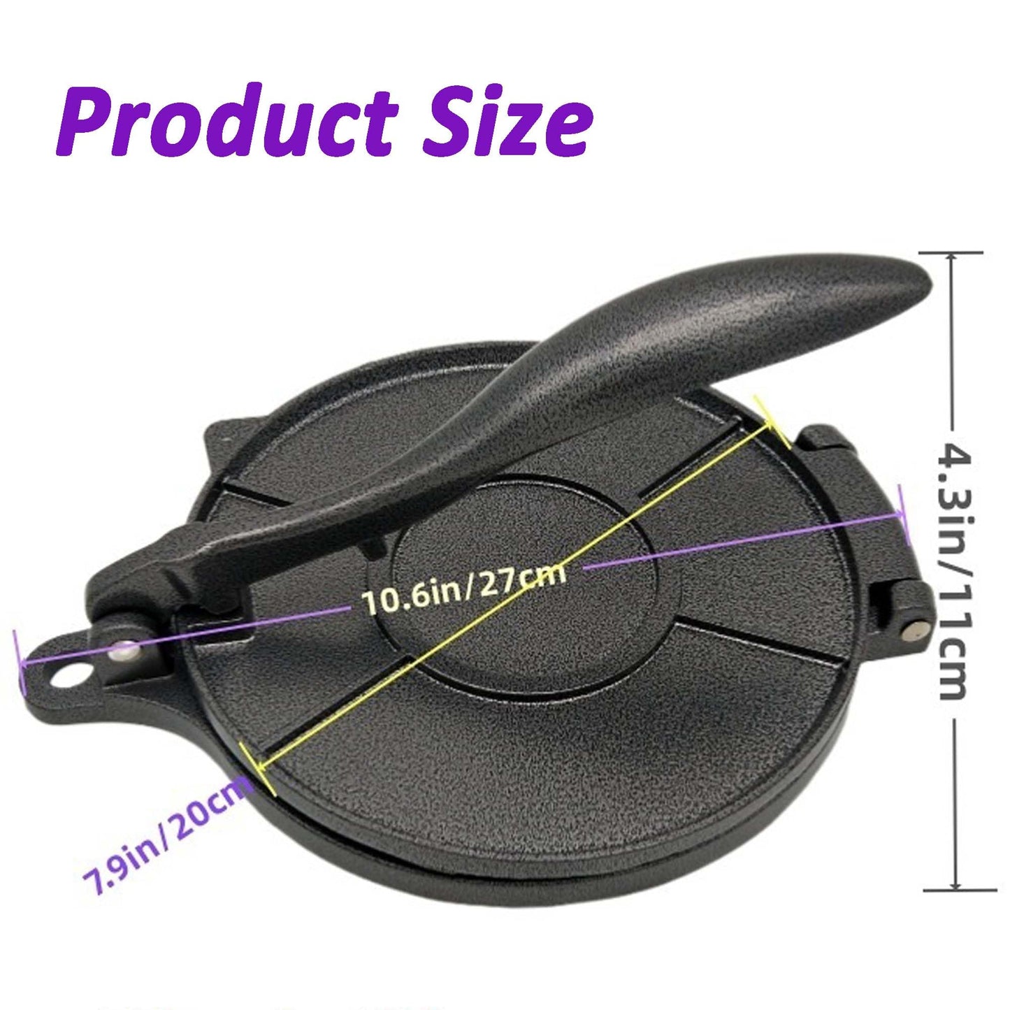 DelloidMaz 8 Inch Flour Tortilla Press, Aluminum Alloy Tortilla Maker, Roti Maker, Taco Maker, Taco Press, Dark Gray