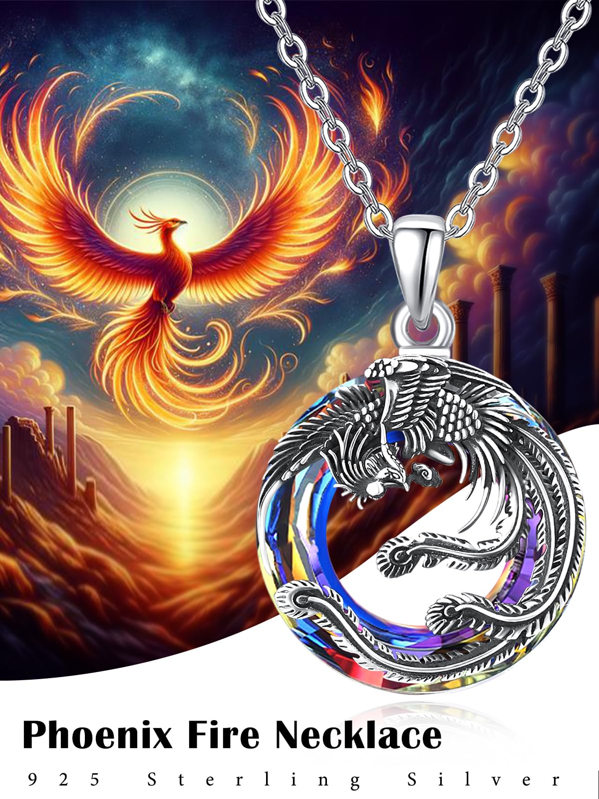 AENEAS Phoenix Necklace 925 Sterling Silver Crystal Pendant Phoenix Jewelry Graduation Gifts for Women Men