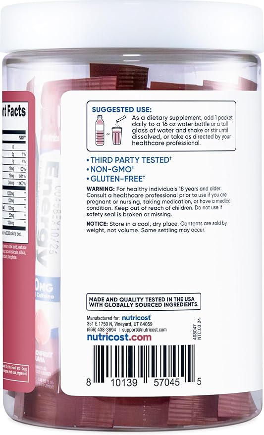 Nutricost Energy Complex Stickpack (20 Servings) Passionfruit Guava Flavored - Gluten-Free + Non-GMO