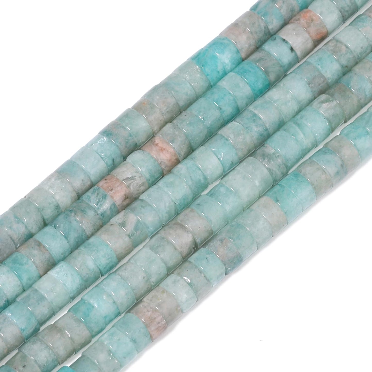NITOPUPU 150Pcs 4×2mm Natural Amazonite Blue Spacer Stone Beads for Jewelry Making Supplies, Loose Semi Flat Round Gemstone Tube Beads for Bracelets DIY Crafts