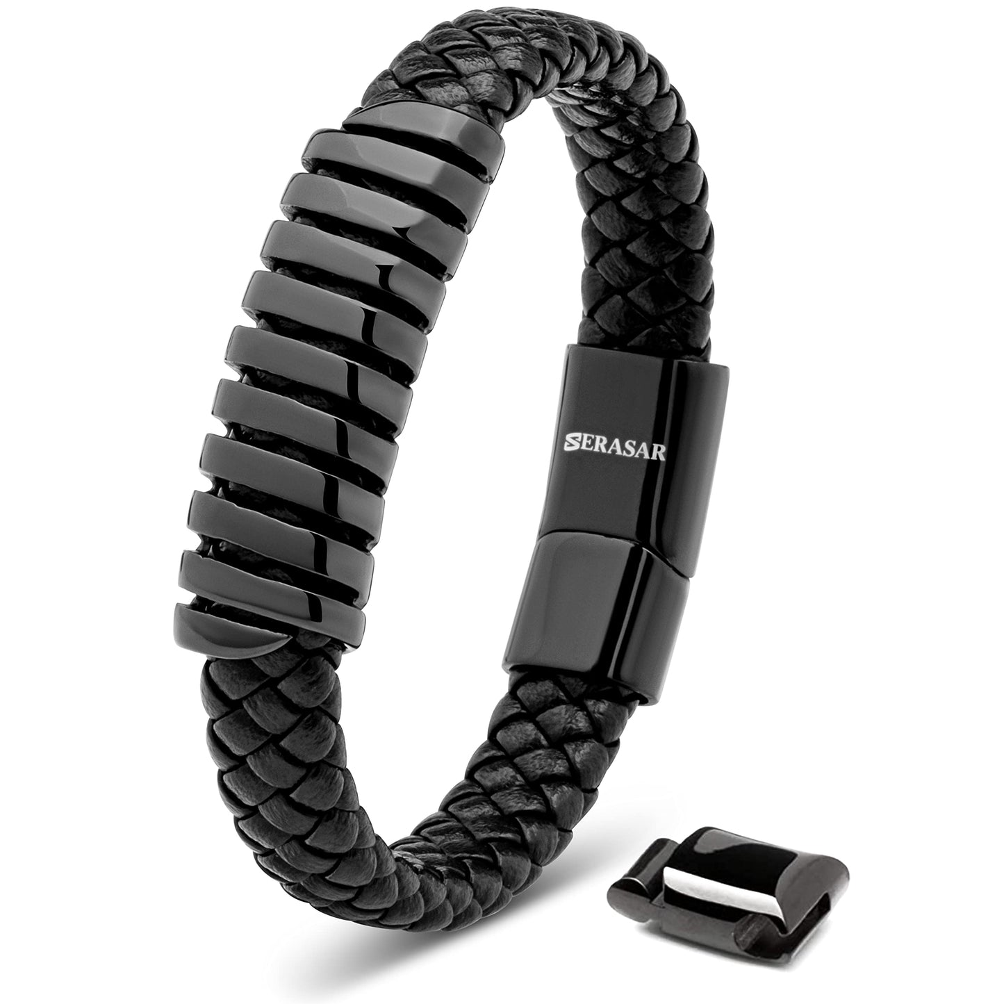 SERASAR Mens Leather Bracelet 20cm Black Men Gift Box Genuine Braided Adjust Able Magnetic Clasp Multi Layer Wrap Rope Man Mans Bracelets Jewelry Magnet Accessories