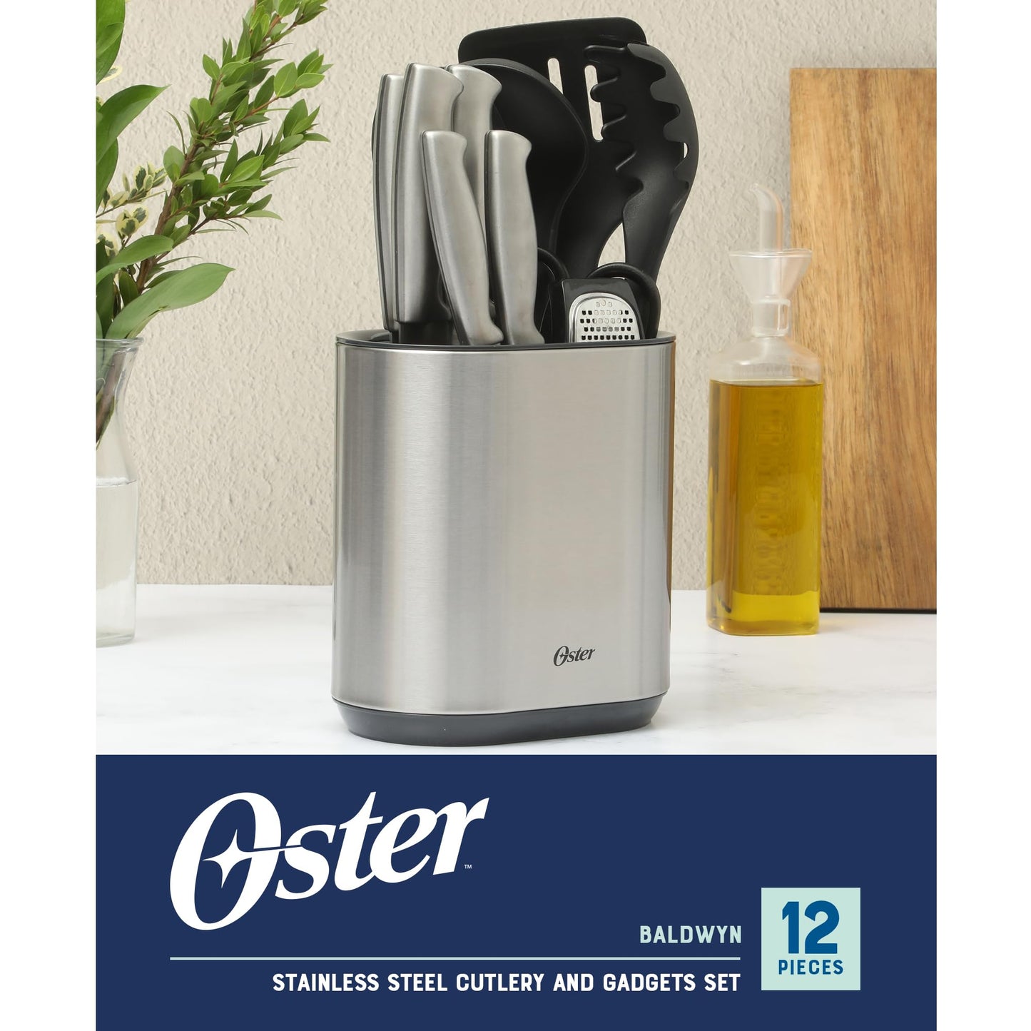 Oster Baldwyn 12 Piece Stainless Steel and Nylon Kitchen Tool and Cutlery Set
