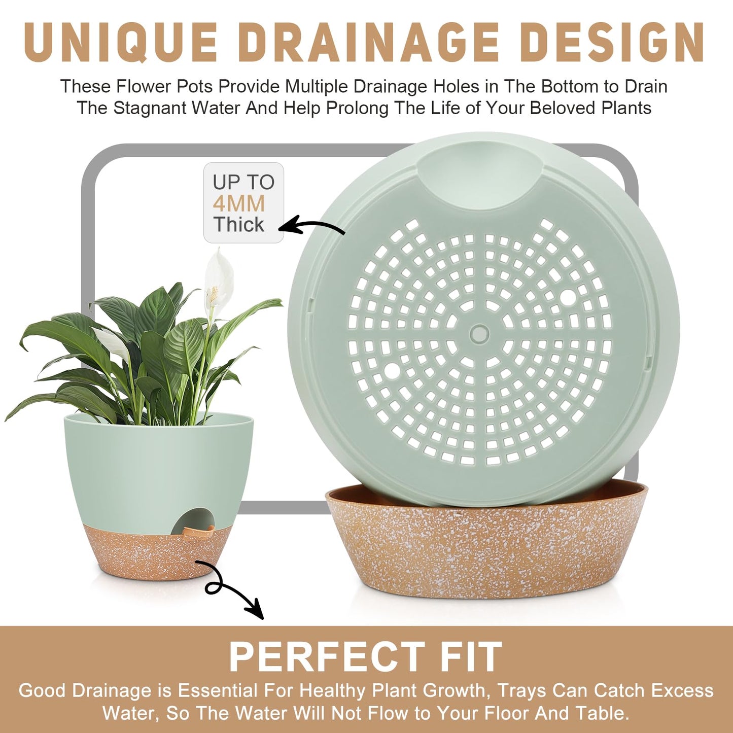 YNNICO 12" 10" 9" Large Self Watering Plant Pots, 3 Pack Flower Pots Planters with Multi Mesh Drainage Holes for Indoor Outdoor Garden Plants and Flowers.