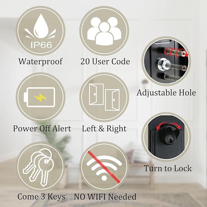 NEWBANG Left-Handed Matte Black Electronic Smart Handleset with Keypad Lock for Double Front Door（Keys Reserved）,MDHST2016DB-E-SET-LH