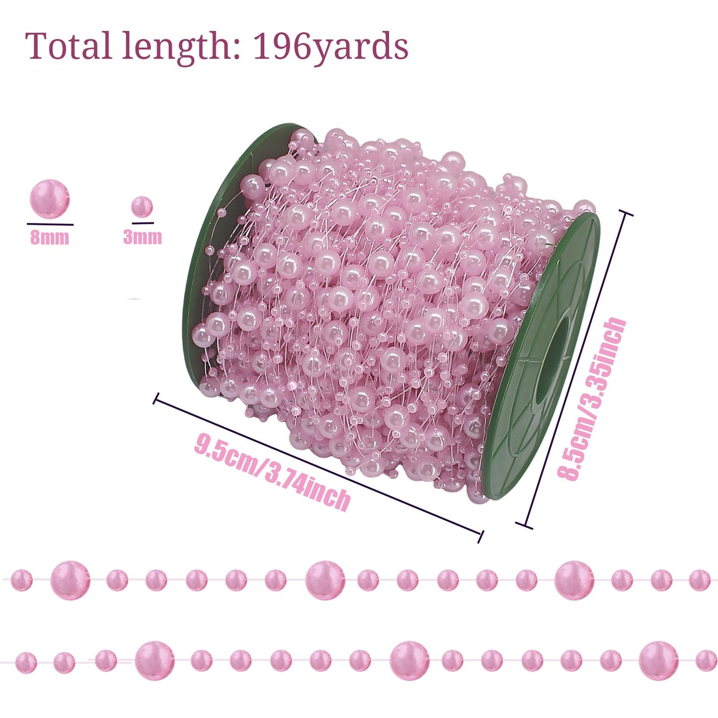 Fbshicung 196 Feet Artificial Pearl Beads Garland Plastic Pearl Strands Chain Pearl String for Crafting Wedding Decoration Party Centerpieces Bridal Bouquet Crafts Flower DIY Supplies (Light Pink)