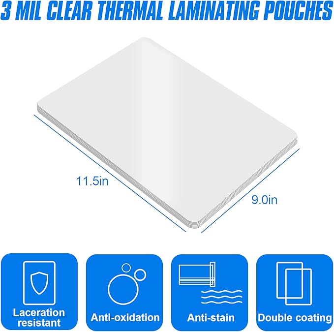 HERKKA 400 Pack Laminating Sheets, Holds 8.5 x 11 Inch Sheets, 3 Mil Clear Thermal Laminating Pouches 9 x 11.5 Inch Lamination Sheet Paper for Laminator, Round Corner Letter Size