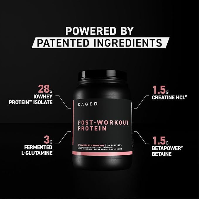 Kaged Post Workout Protein Powder | Re 28g Whey Protein with Creatine, Glutamine & Betaine for Muscle Growth & Recovery | Low Sugar | 20 Servings | Iced Lemon Cake