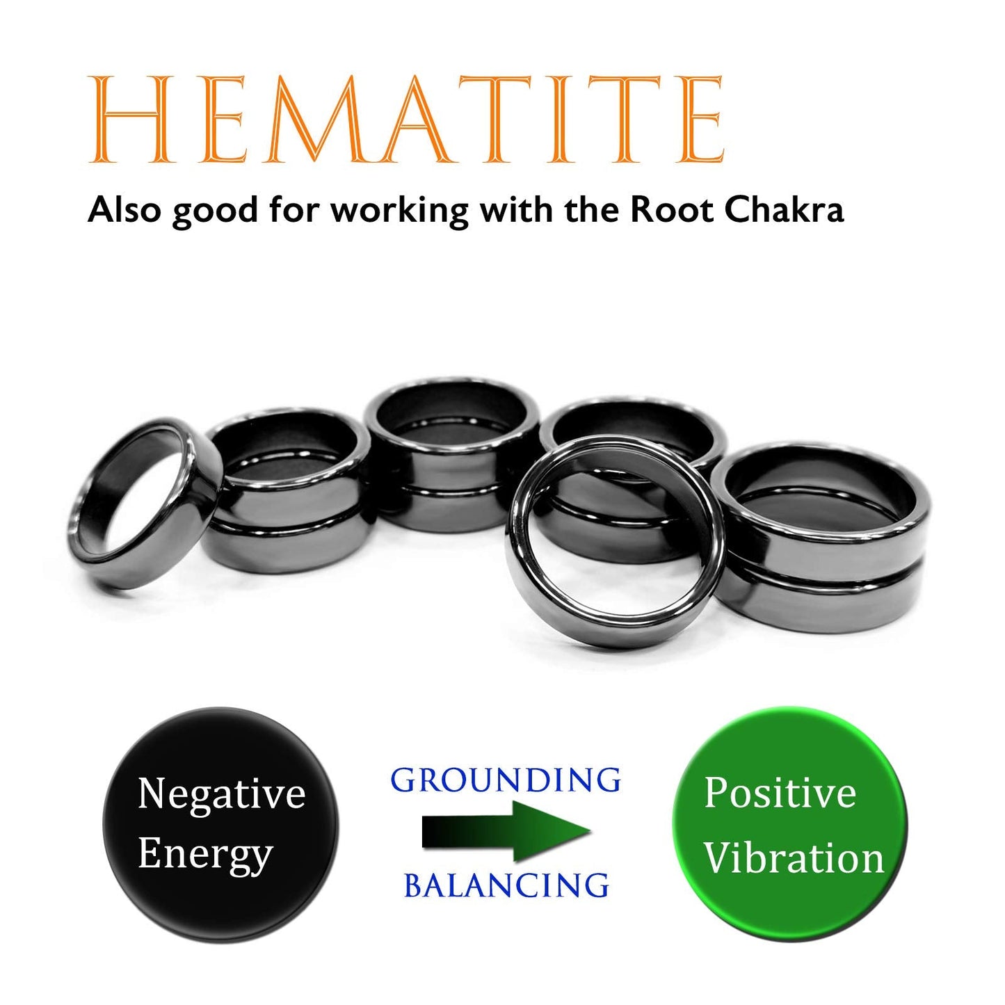 Morchic 10Pcs Pack Magnetic Hematite Stone Rings for Women & Men, Unisex Flat Band Set (6mm Width) - Mixed Sizes 6-12, Chakra Balancing, Polished Gemstone, Gift Ready