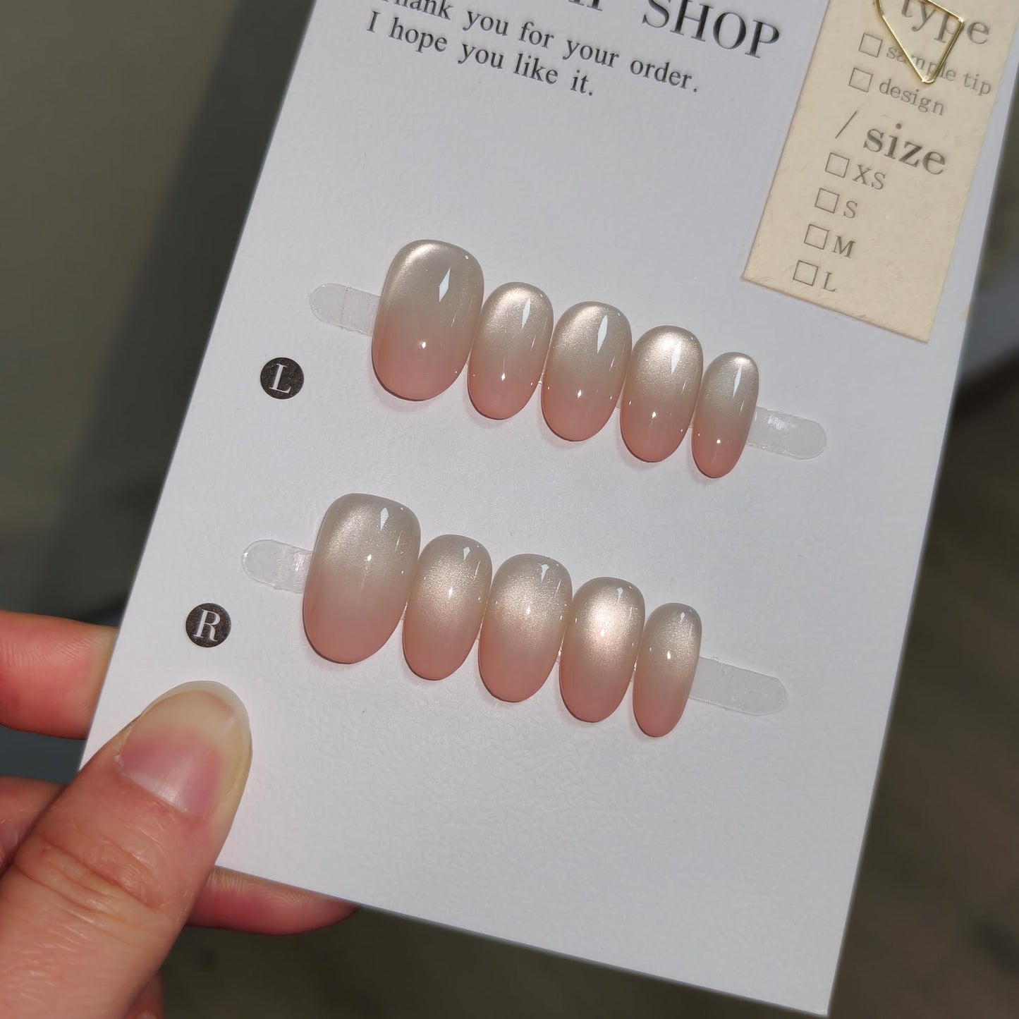TENPAL Iridescent Cat Eye Press on Nails Medium Oval - Pink Ombre Waterglass Glitter & Handmade, Reusable Sheer False Nails for Everyday(XS)