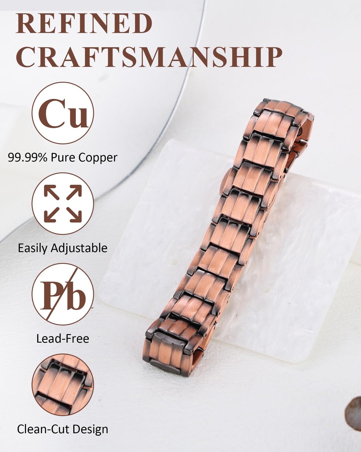 MagnetNova Ultra Strength 99.99% Pure Copper Bracelets for Men, Magnetic Bracelet with 5000 Gauss Magnets, Adjustable Size with Sizing Tool & Gift Box