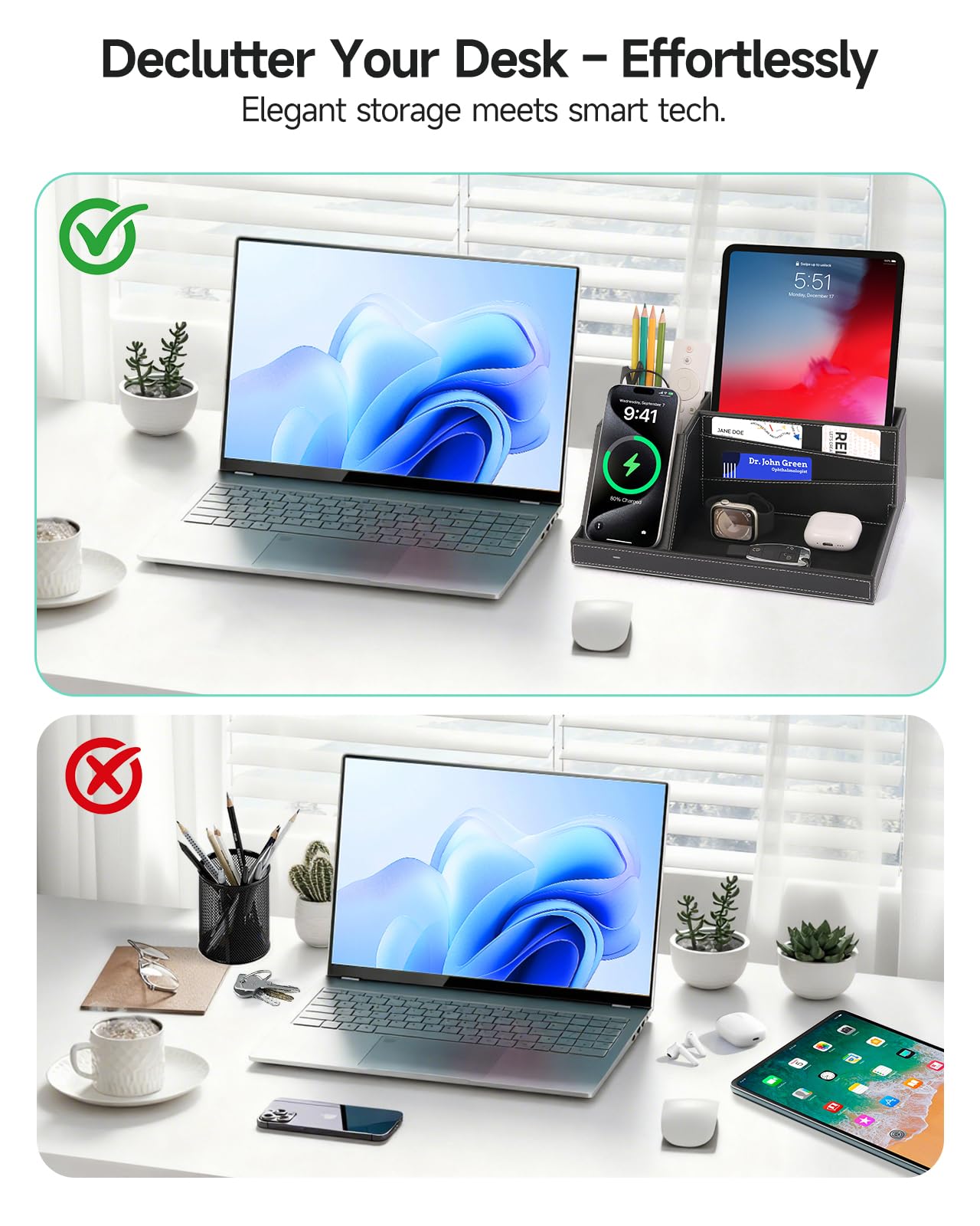 Fast Wireless Charging Station with Desk Organizer for iPhone 17/16/15/15 Pro/14/14 Pro Max/14 Pro/14 Plus/13/13 Pro Max/13 Pro/and iPhone 12/11 Series, Nightstand Desktop Organizer for Home Office