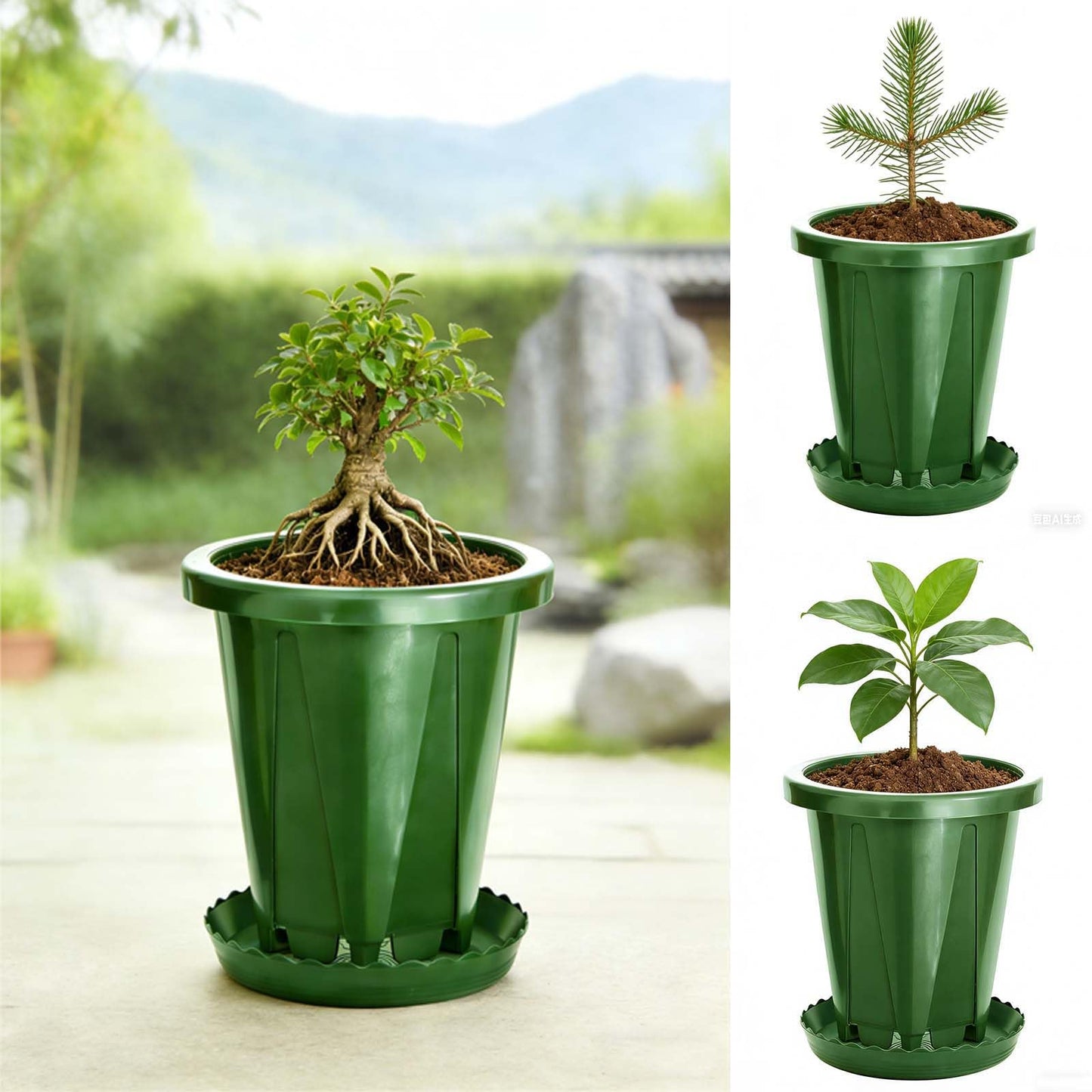 S SUSANN 6 inch Plant Pots, 6 Pack Flower Pots Outdoor Indoor, Planters with Efficient Drainage and Ventilation Holes (Green)