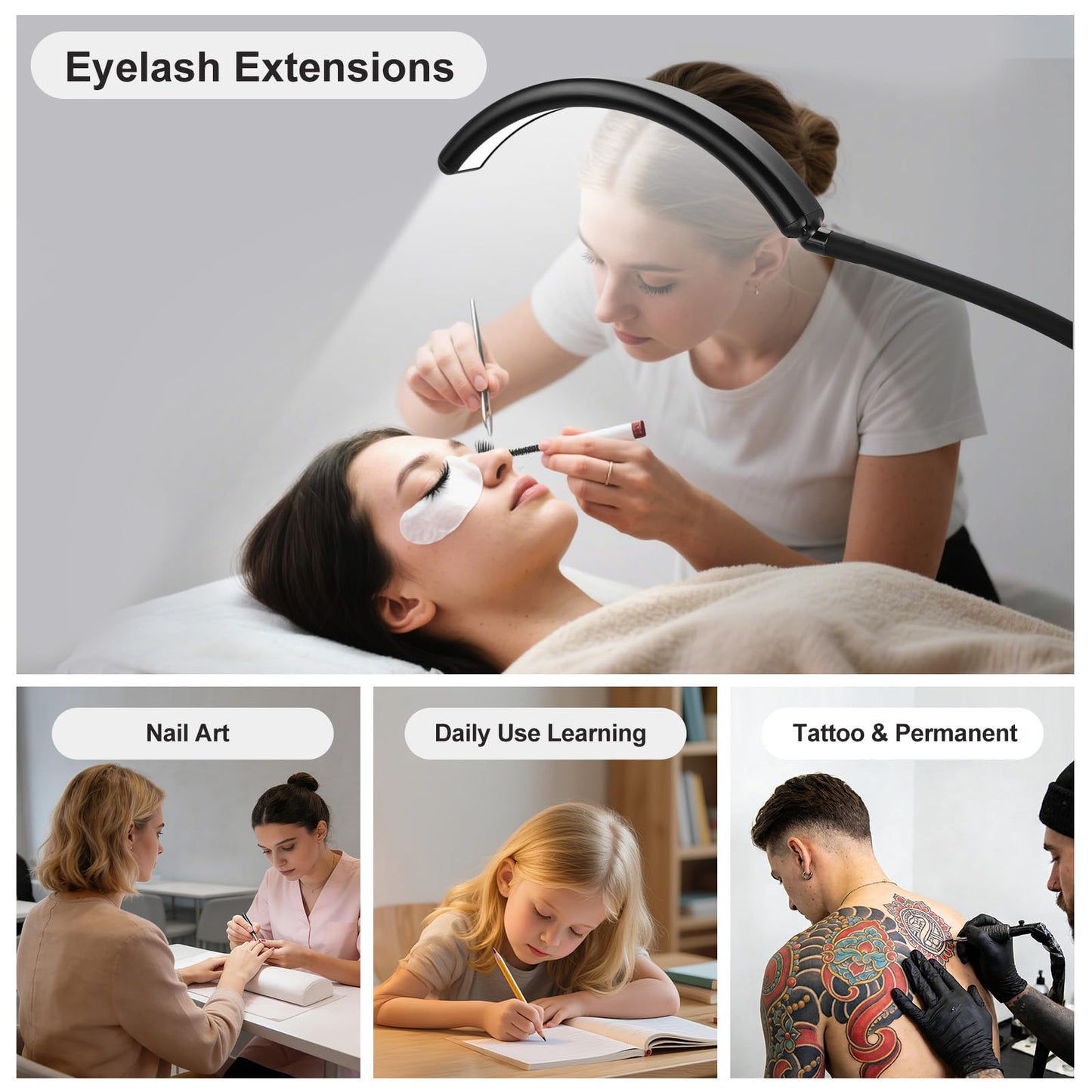 Half Moon Light for Nail Desk - Professional Shadowless LED Manicure Lamp with Clamp, 3 Color Modes & 10 Brightness Levels, Eye-Caring Beauty Lamp for Eyelash Extensions, Tattoo, Estheticians