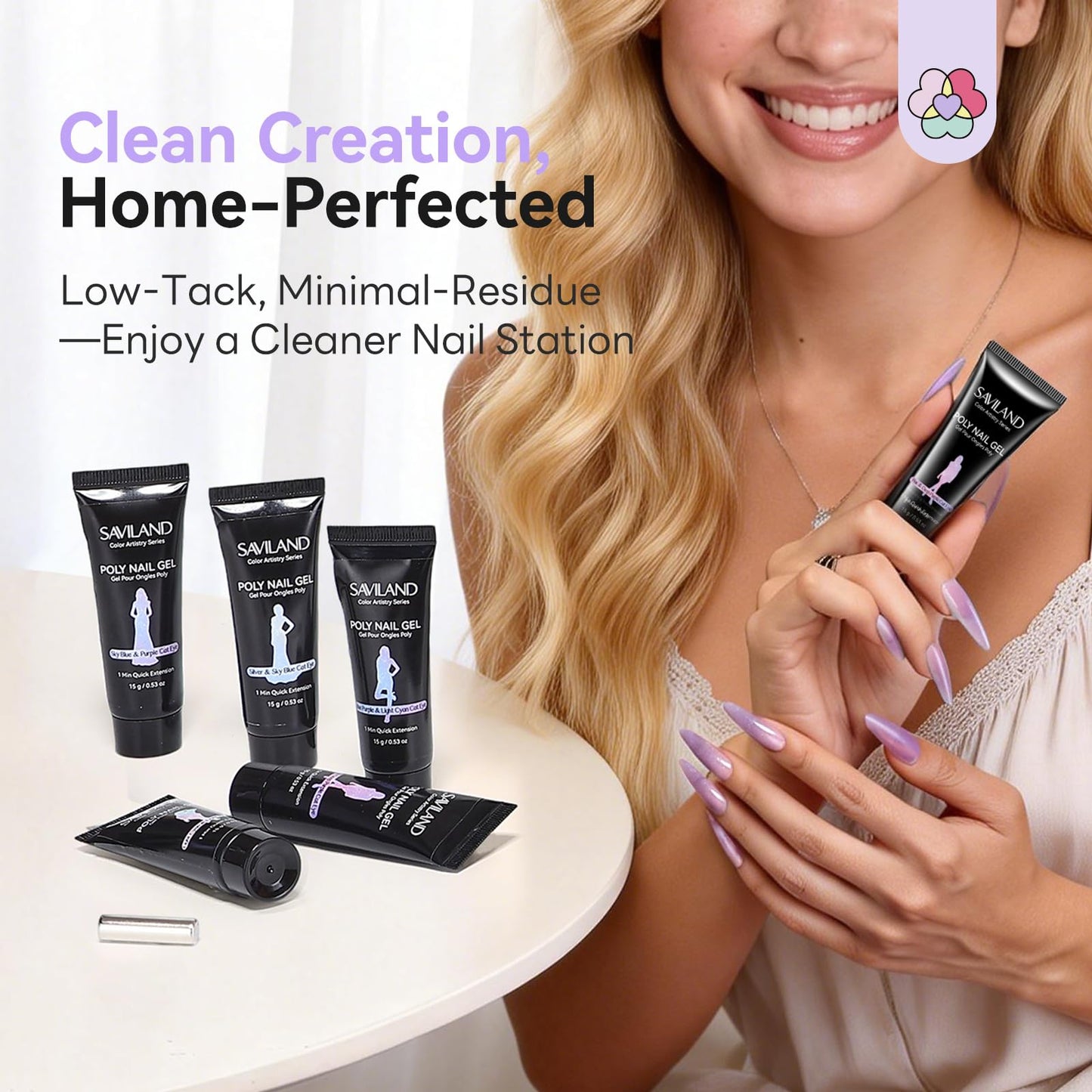 SAVILAND Hema-Free Poly Gel: Fast & Easy Poly Extension Gel Nail Kit 6 Colors with Cat Eye Effect, 28-Day Lasting Nourishing with Castor Oil, Beginner-Friendly Stays for Quick Nail Extensions Home DIY