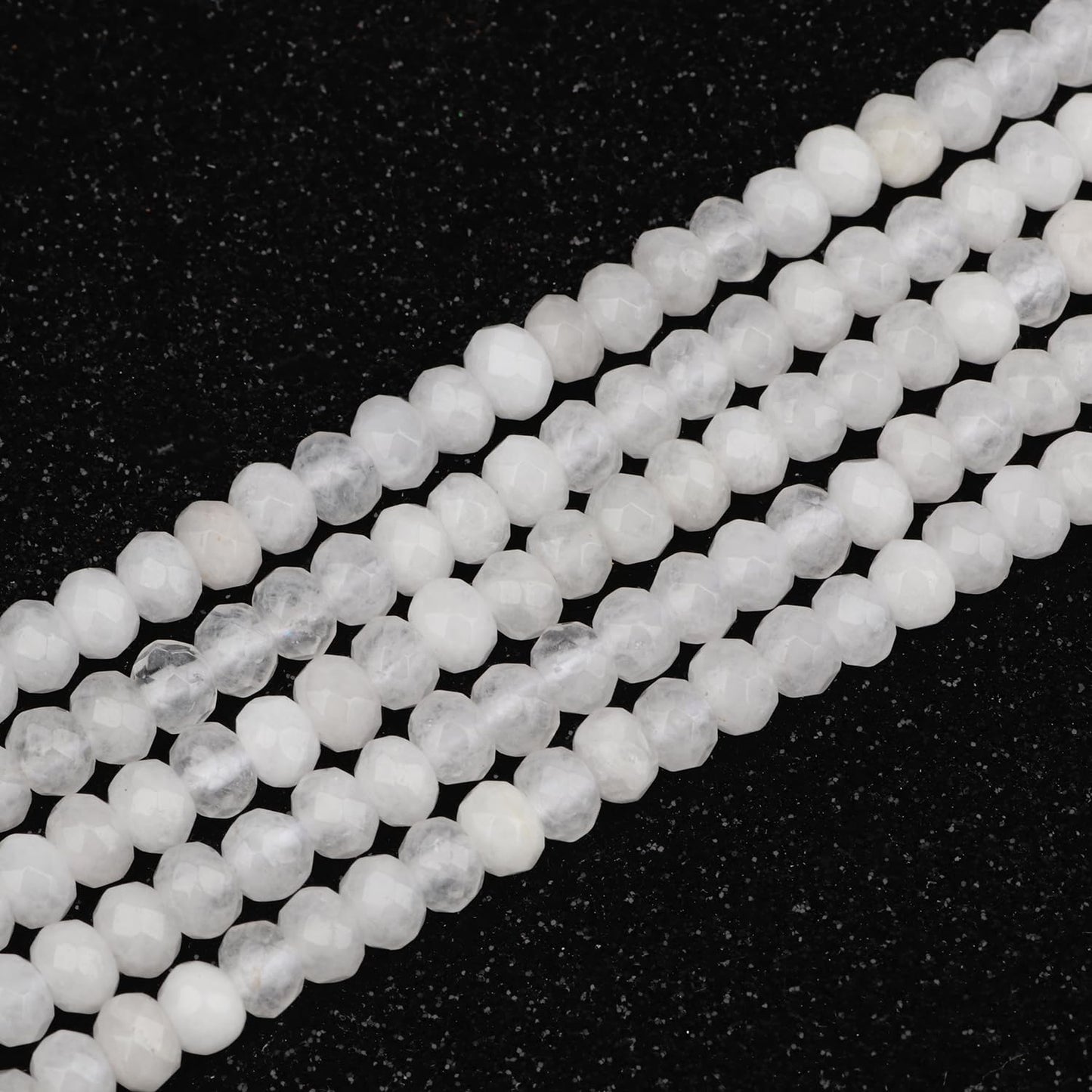 2 String 220PCS 3x5mm Natural White Jade Stone Beads for Jewelry Making, Songxi Facted Loose Gemstone Beads for DIY Bracelet Necklace Making Supplies with Energy Healing Chakra Power