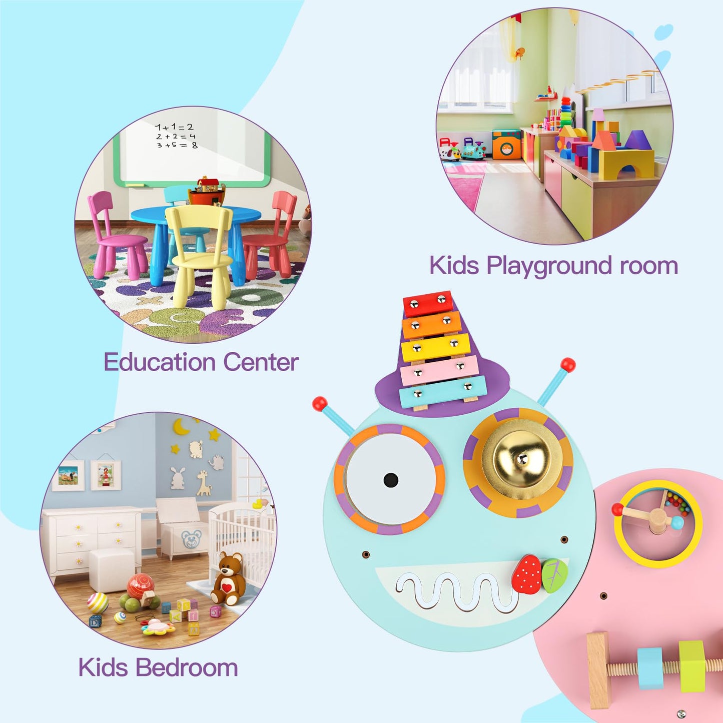 Sinpedex Caterpillar Activity Wall Busy Board for Kids:12 in 1 Sensory Wall Panel for Toddler,Wooden Montessori Educational Toys for Playroom Daycare Nursery Classroom