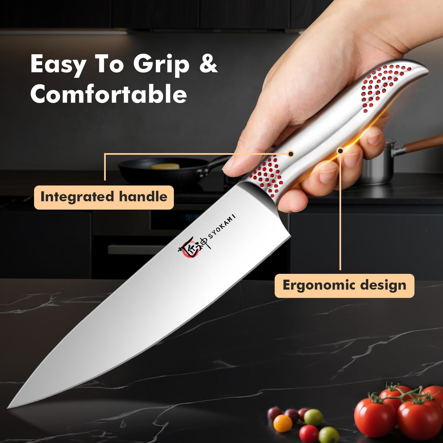 SYOKAMI Japanese Knives Set for Kitchen, Magnetic Knife Set with Block and Sharpener, Stainless Steel Knife Set as Gift for Couple, Wedding, Women or Mom with Gift Box, 14 PCS Red Dot