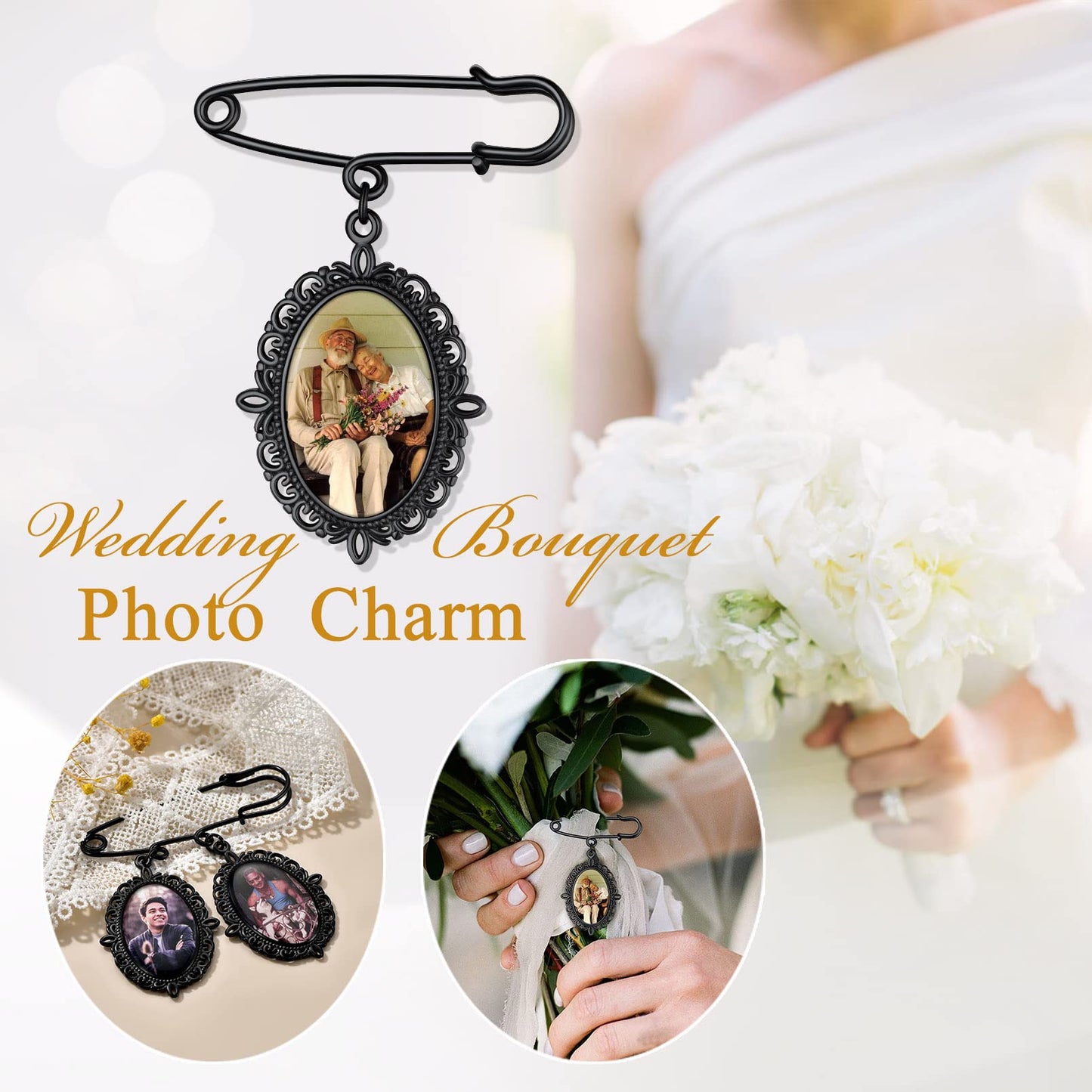 Custom4U Custom Bouquet Charms for Wedding Memory Oval Brooch Pins Photo Charm for Women Men