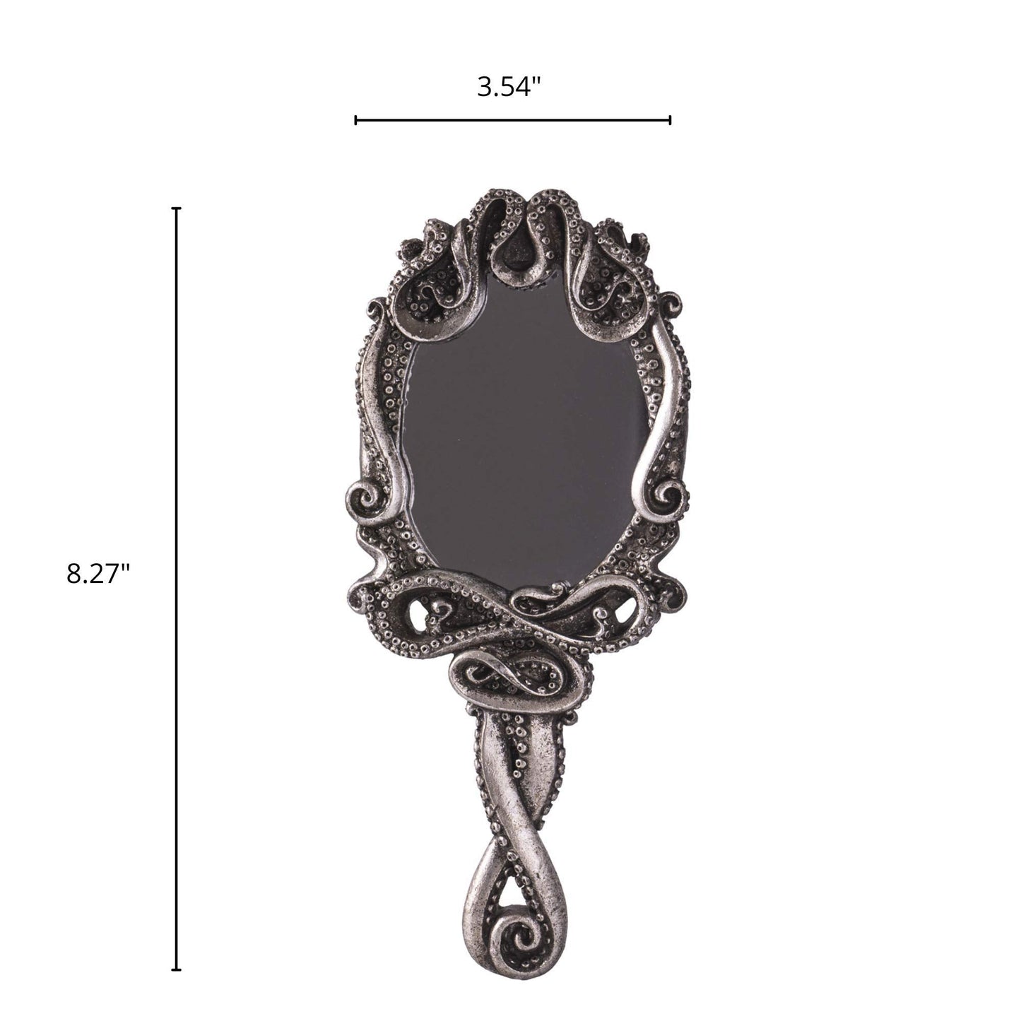 Pacific Trading Gothic Kraken Hand Held Mirror Home Accent Decor, Small Decorative Antique Sea Creature Inspired Silver Tone Mirrors with Handle, 14050