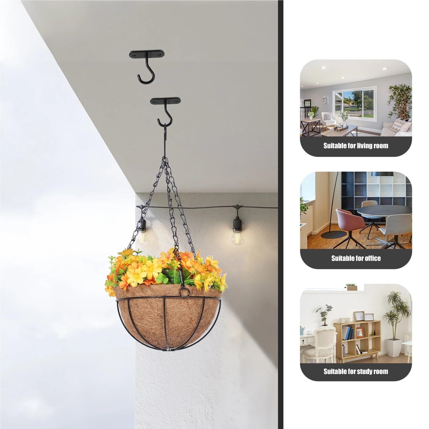 JTJIYN 2Sets Metal Hooks Hanging Brackets for Plants Flowerpot Ceiling Kits Basket Wall Garden Outdoor Plant Hangers for Hanging Lanterns