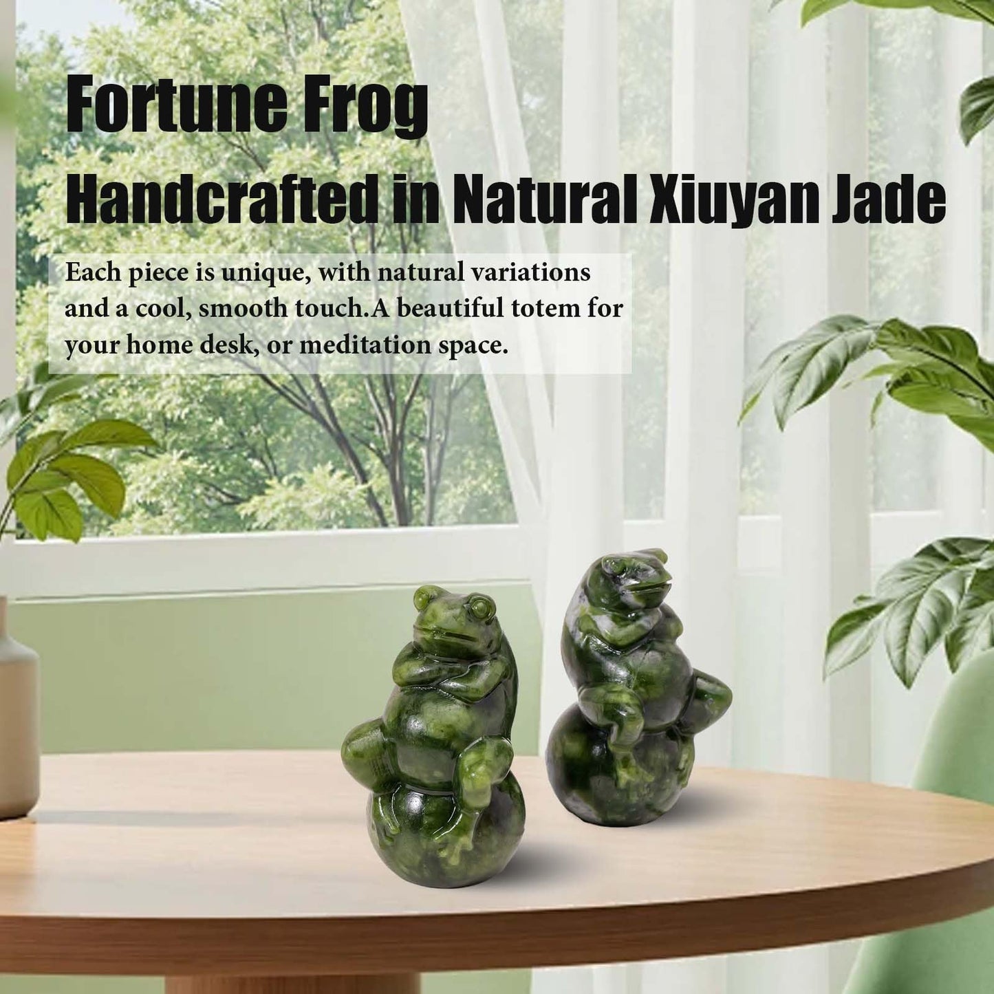 Apengshi Natural Crystal Raw Stone Jade Figurine, Decorative Animal Statue (Frog+Ball)
