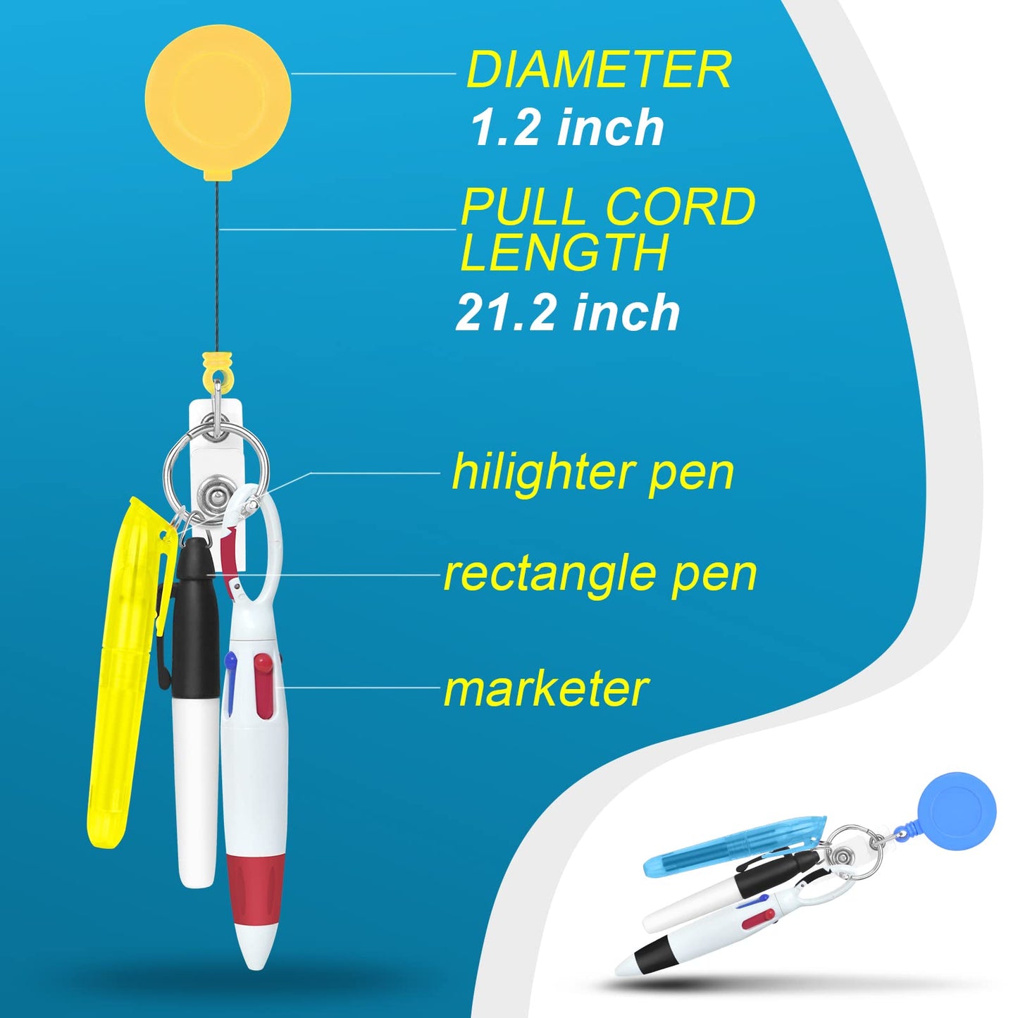 DLUGOPIS Nurse Pen Set - 6 Pieces Including Highlighter, Permanent Marker and Retractable Ball Pen, 24 Reels and 6 Badge Clips