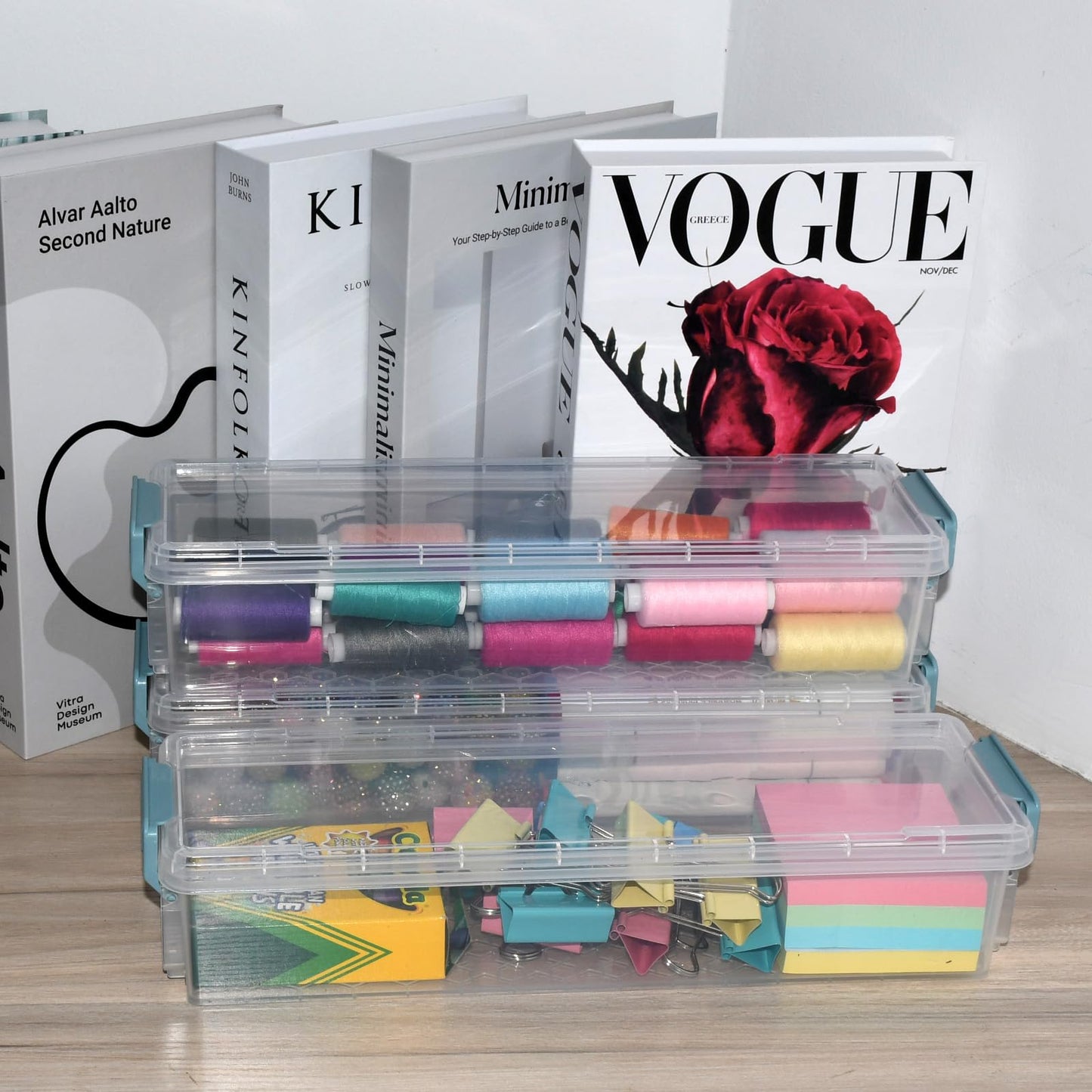 Chistepper 4 Packs Extra Long Pencil Box Large Capacity Pencil Case Clear Plastic Storage Container Long Paint Brush Storage Box Plastic Pencil Holder with Latching Lids (4)