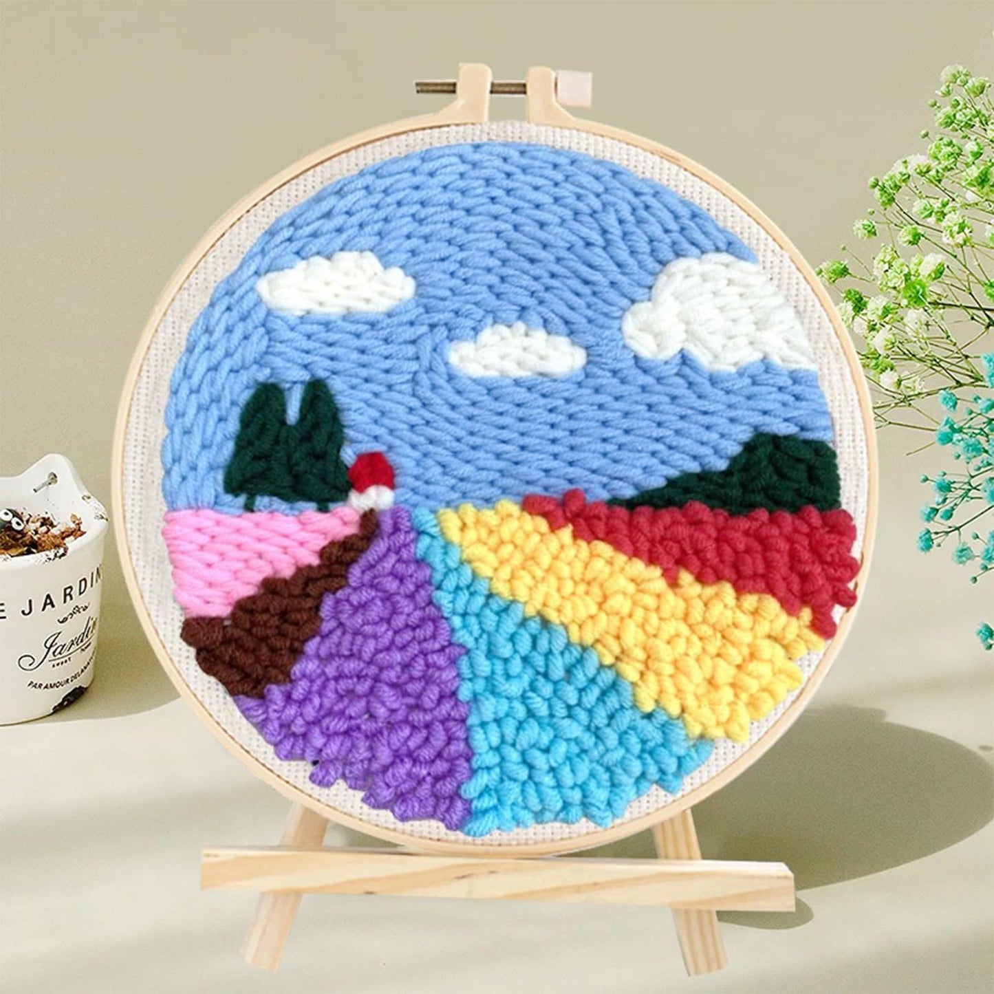 Woohome Punch Needle Kit Included Plastic Hoops, Punch Needle Cloth, Color Yarn and Punch Needle Tools for Adults, Beginners (Lighthouses and Flower Fields)