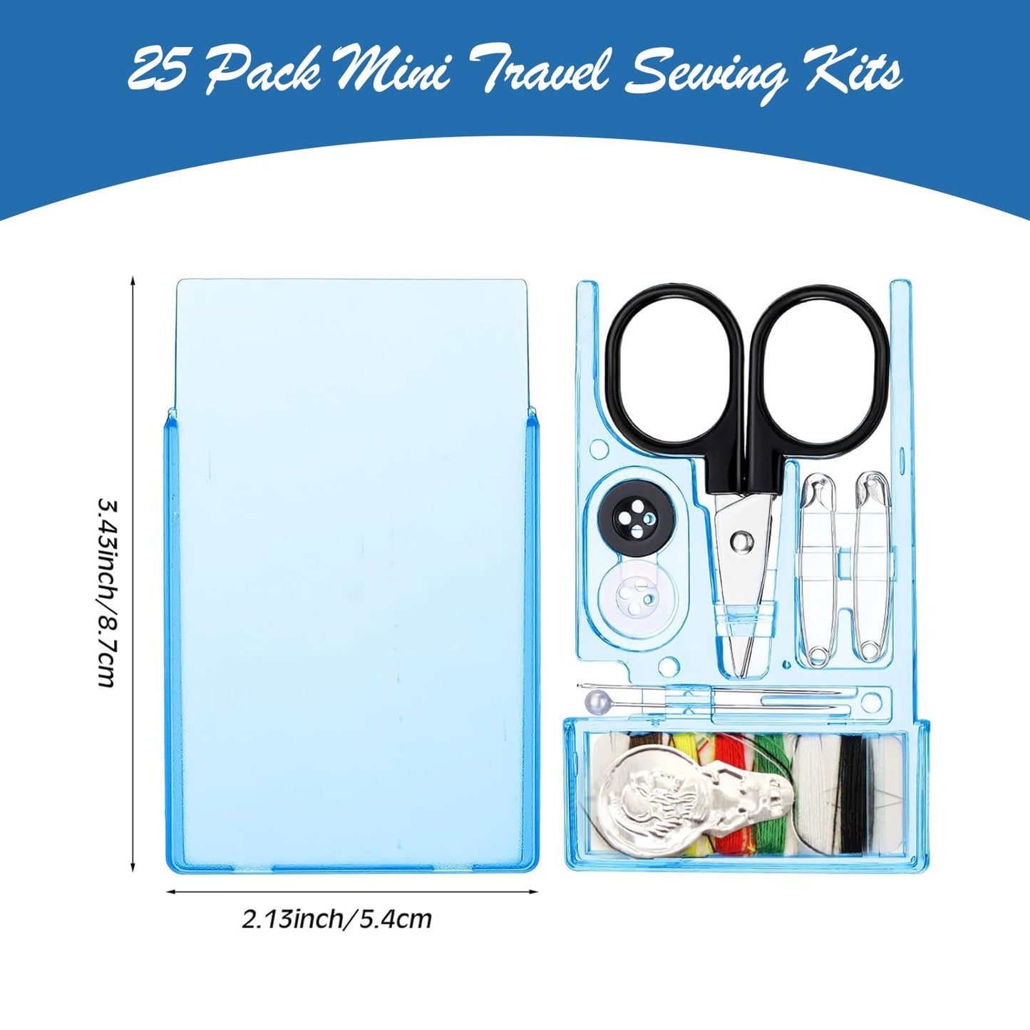 25 Boxes Mini Travel Sewing Kit Quick Fix Sewing Kits Bulk Basic Portable Pre Threaded Needle Emergency Repair Tool for Christmas Gifts Beginner Traveler Home Hotel (Blue)
