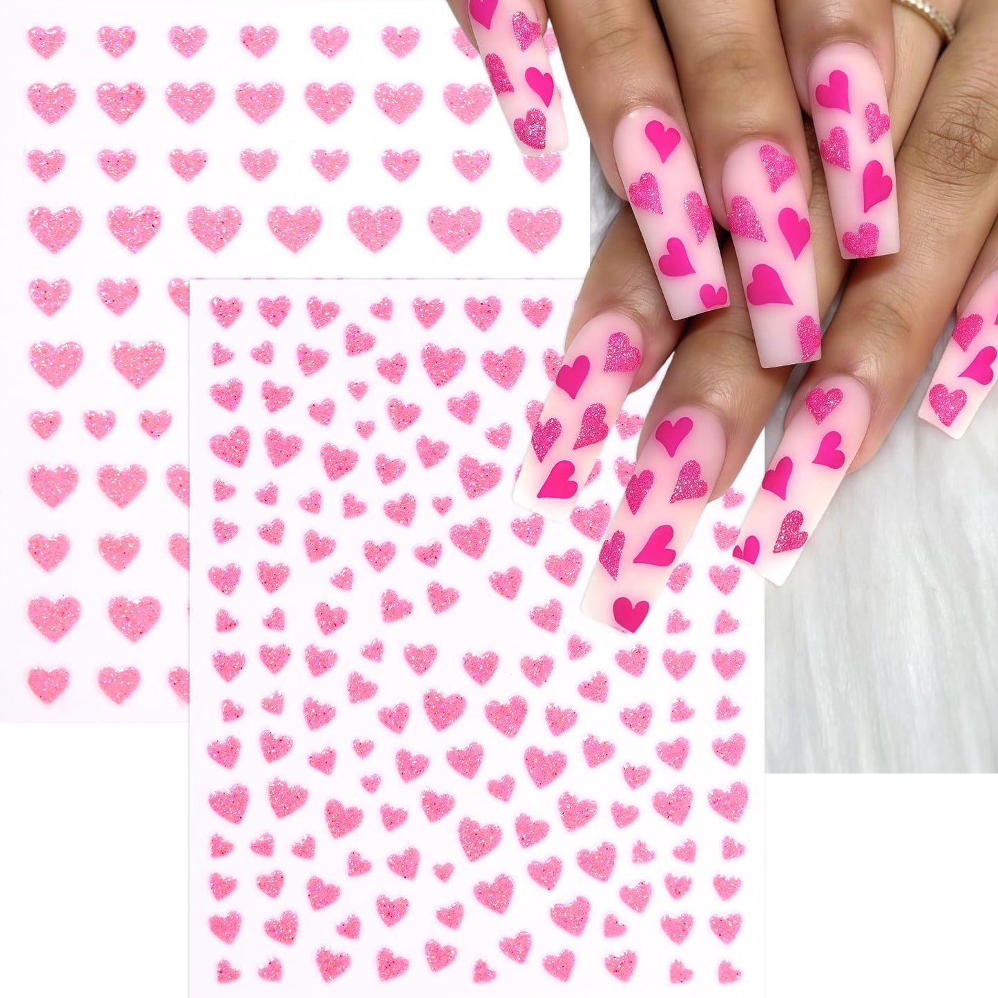10Pcs Heart Nail Art Stickers Decals 3D Shiny Glitter Love Hearts Self Adhesive Shining Glitters Powder Effect Valentines Heart Nail Design for Lovers Romantic DIY Nail Decoration Manicure Accessories