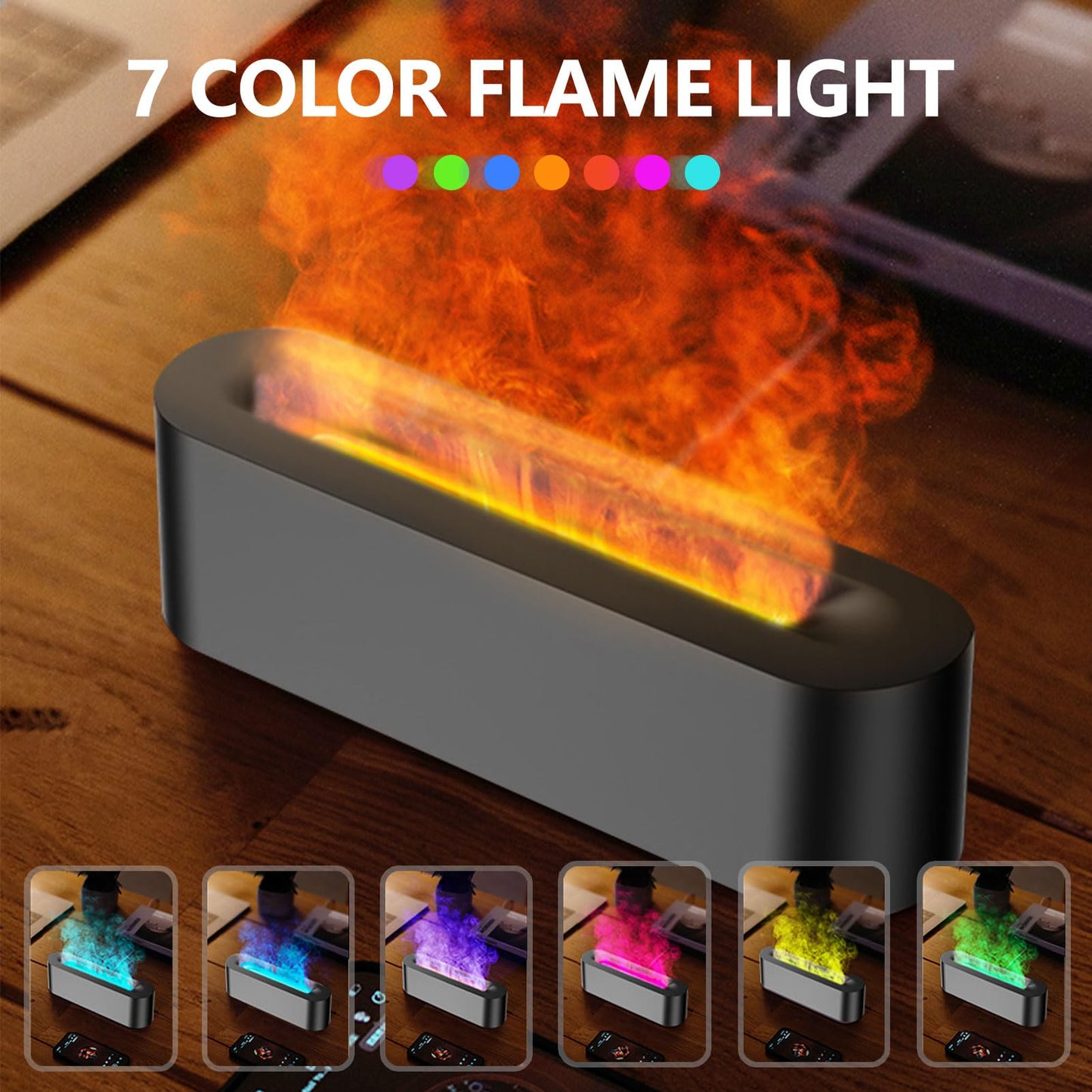 Flame Essential Oil Diffuser, Upgrade 7 Colour Lights Aromatherapy Diffuser, Oil Diffuser, Air Humidifier, Aroma Diffusers for Home, Bedroom, Office, Yoga, Timer & Waterless Auto Off 150ml (Black)