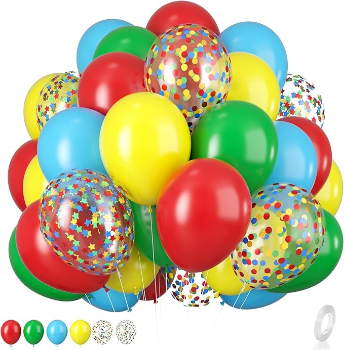 Red Yellow Blue Balloons, Rainbow Assorted Latex Balloons, 12inch Matte Blue Yellow Red Green Latex Balloons Colourful Confetti Star Balloons For Birthday Festival Carnival Circus Game Party Decor