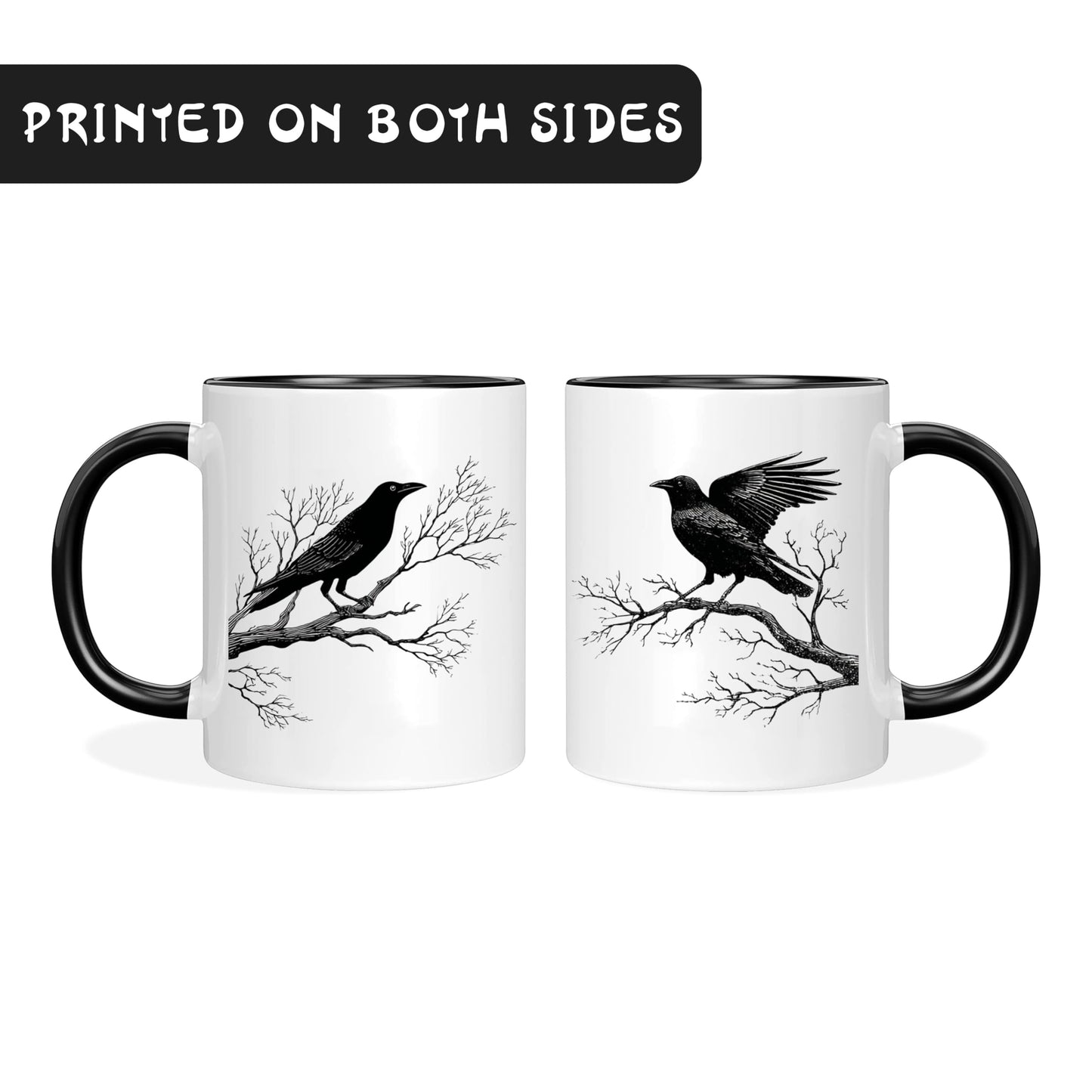 Gothic Raven Mug – Ceramic Crow Coffee Cup for Bird Lovers | Goth Decor Drinkware for Men | Unique Crow Gifts & Gothic Merch
