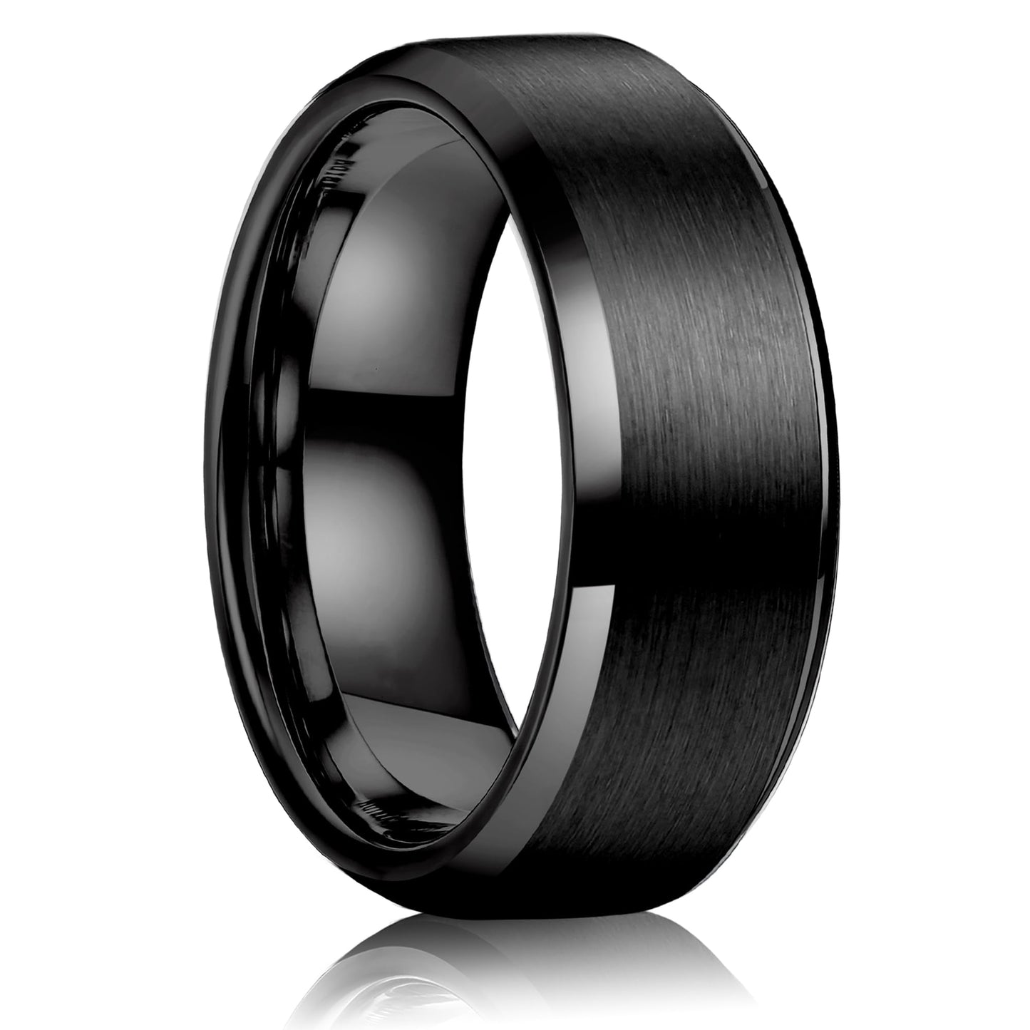 Jstyle Stainless Steel Rings for Men Women 8MM Wedding Band Rings Matte Surface - Beveled Polished Edge Mens Ring Size 6.5 Black Ring for Men