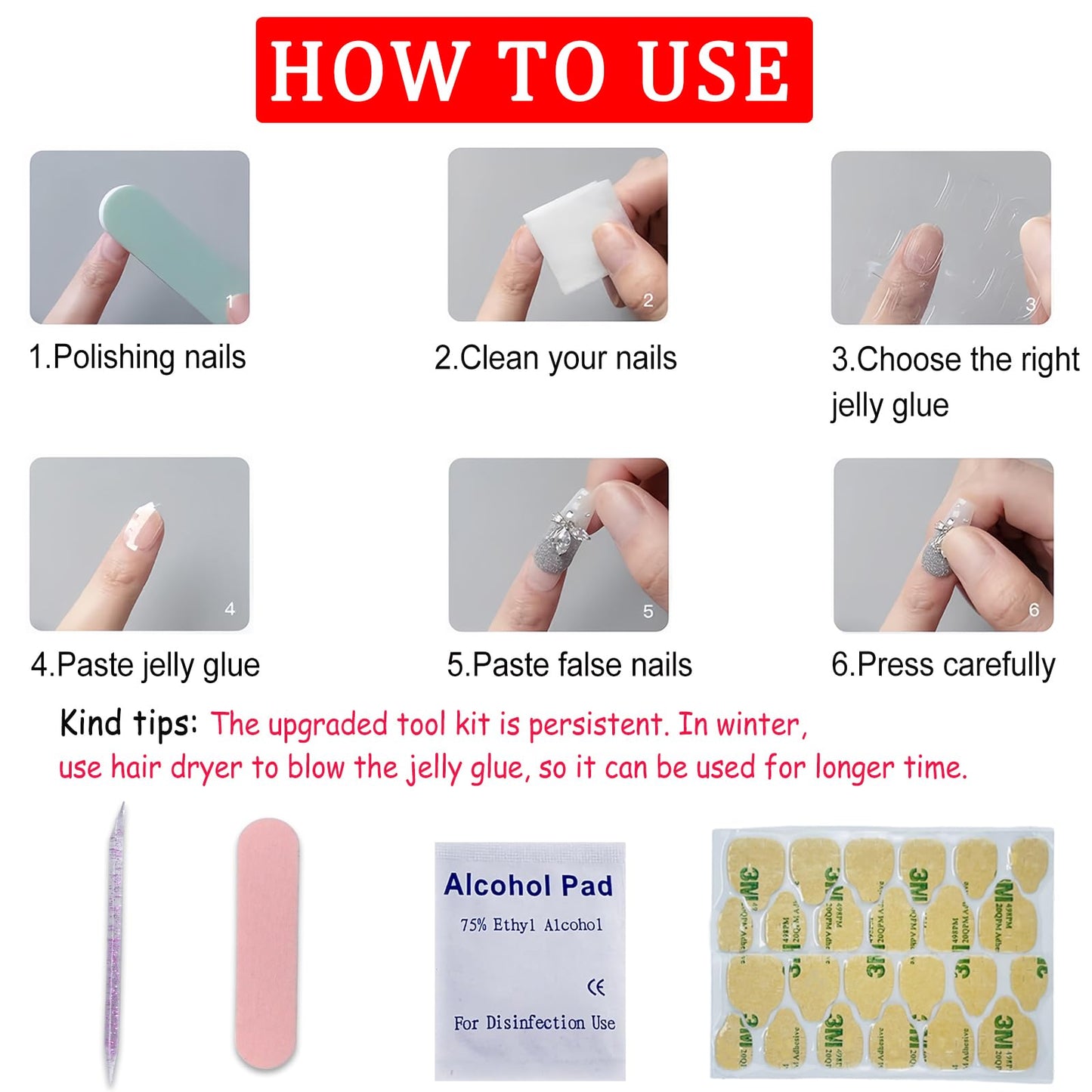 24pcs Independence Day Fireworks Press On Nails Short Square Stripes Five-Pointed Star Design False Nails Red Glitter Star July 4th Acrylic Stickers Nails for Women Girls Manicure Decoration 24pcs