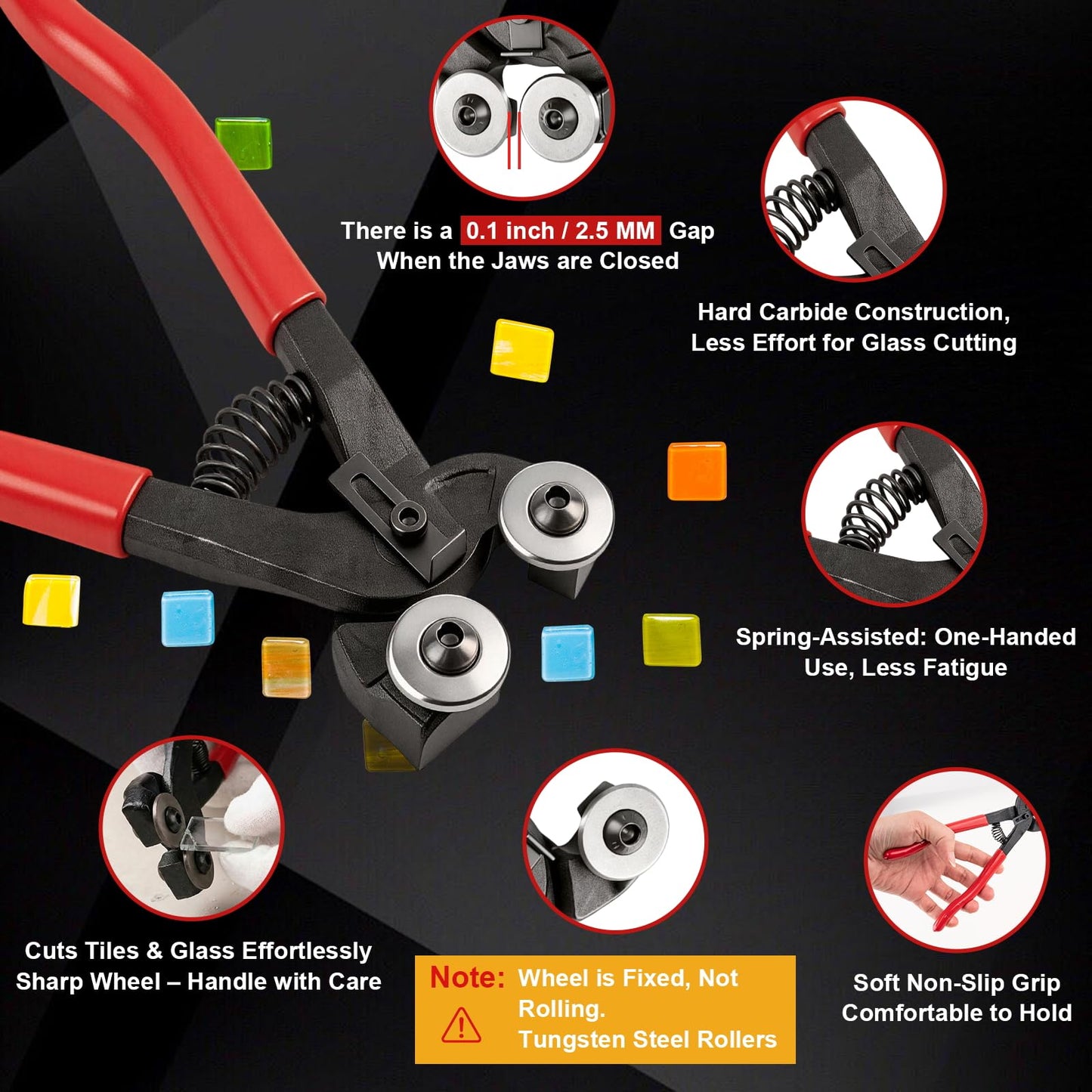 Glass Cutter, Upgrade Stained Glass Breaking Pliers, 2-20MM Glass Cutter Kit, Heavy Duty Glass Cutting Tool for Stained Glass, Tiles, Mosaics Cutting and Breaking