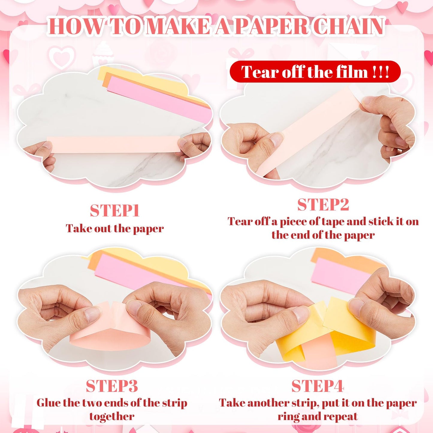 Lincia 1000 Sheet Paper Chain Garland Strips 1x8 Inch with Double Sided Tape, DIY Construction Paper Chains for Birthday Wedding Holiday Party Decorations, Crafts Supplies (Valentine)