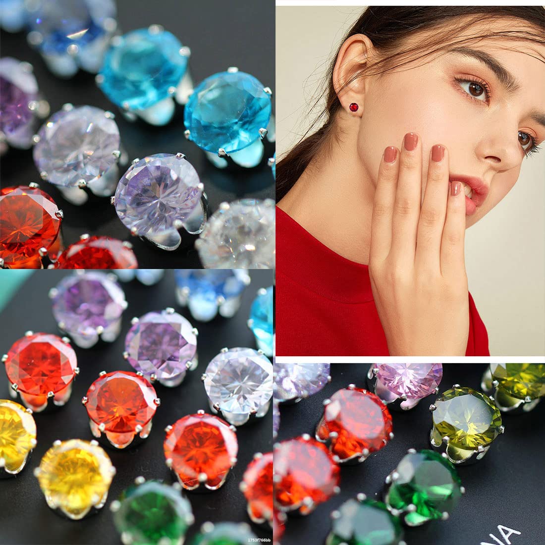 Spiritlele 12 Pairs Colorful Cubic Zirconia Magnetic Earrings Clip on Non Piercing Earrings Set for Women 6MM