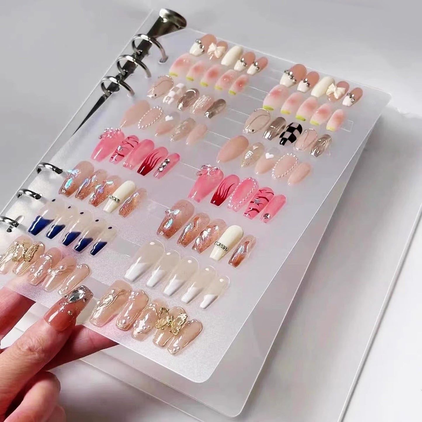 Major Dijit Large Clear Press on Nails Storage Box Nail Storage Case with 2 Style Adhesive Double Sided Tape and Nail Display Sticks for Nail Display Organizer Nail Salon Supplies