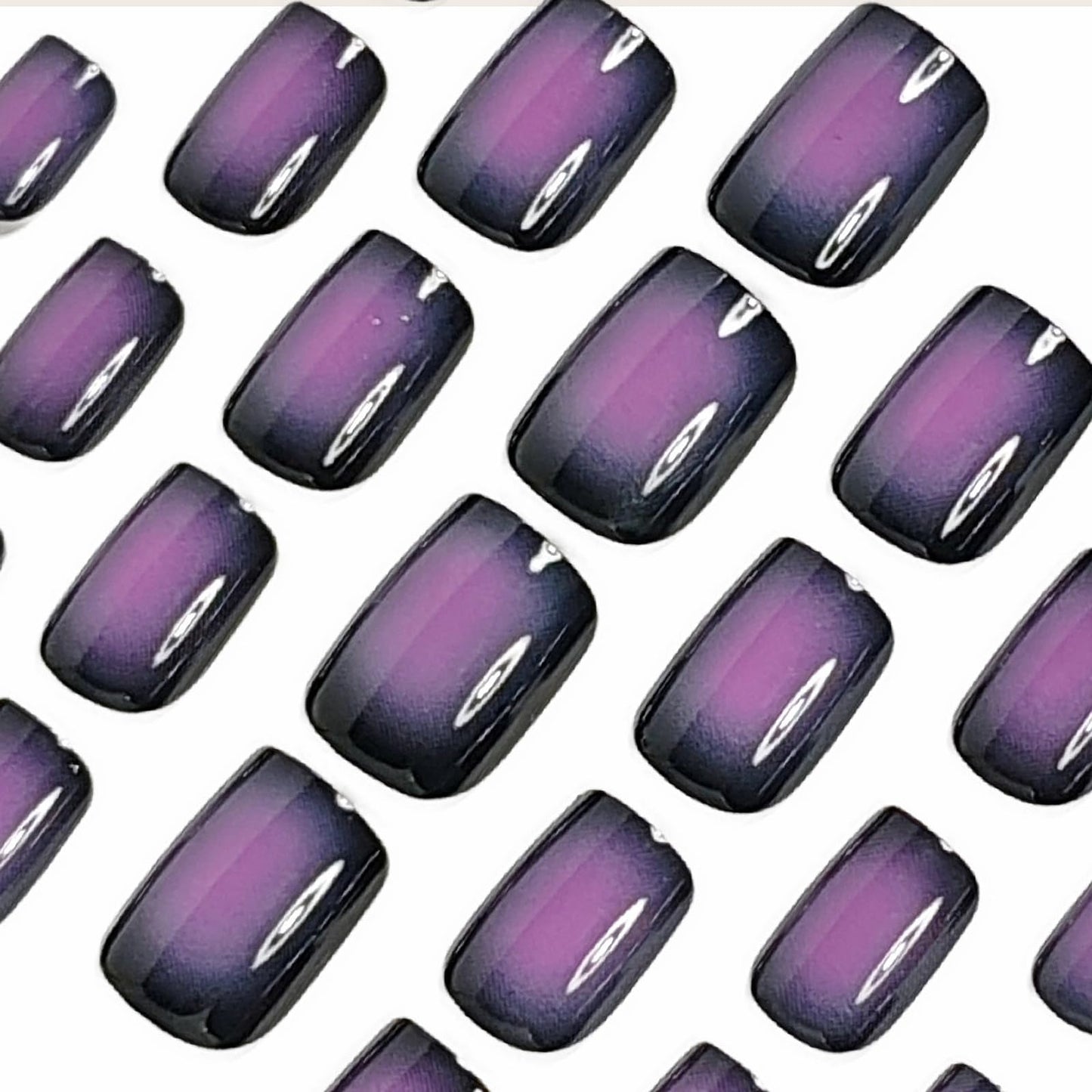 MISUD Press on Nails - Short Square Fake Nails with Goth Ombre, Acrylic Black Purple Design 24 pcs