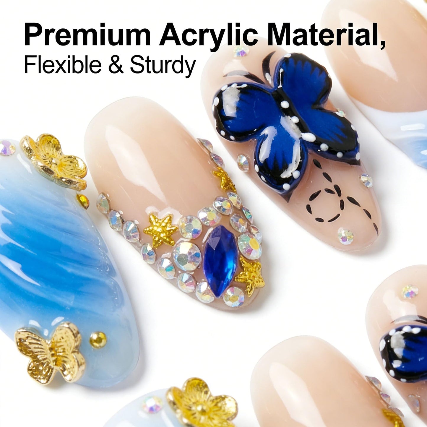 Handmade Press on Nails Almond Shape 3D Cute Glue on Nails for Women, Luxury Homemade Press on Nail Art Design, Fake Nails with 3D Nail Charms Size M 9