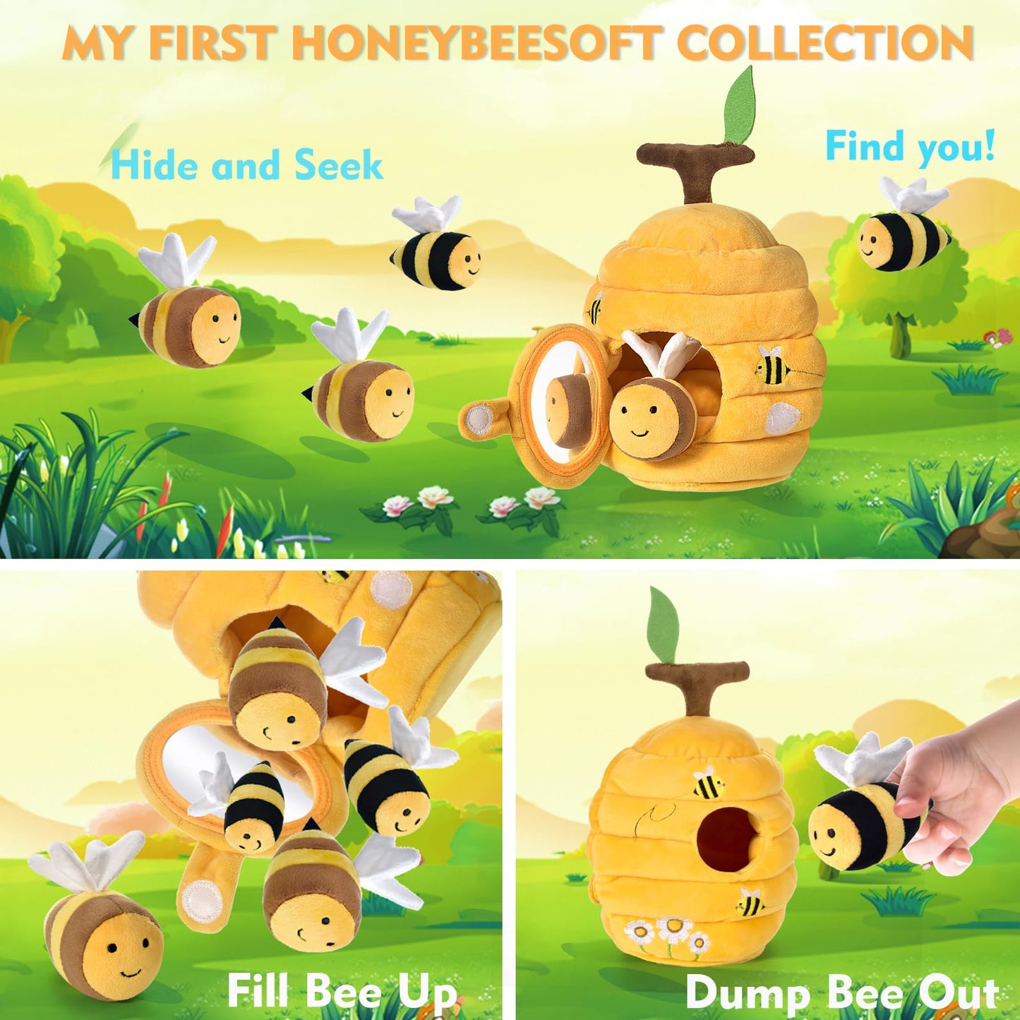 Alsatic Baby Toys for 1 Year Old, Soft Beehive with 5 Stuffed Bees, Crinkle, Rattle, Mirror, Montessori Toys for One Year Old Birthday Gift for 12-18 Months Baby Easter Basket Stuffers