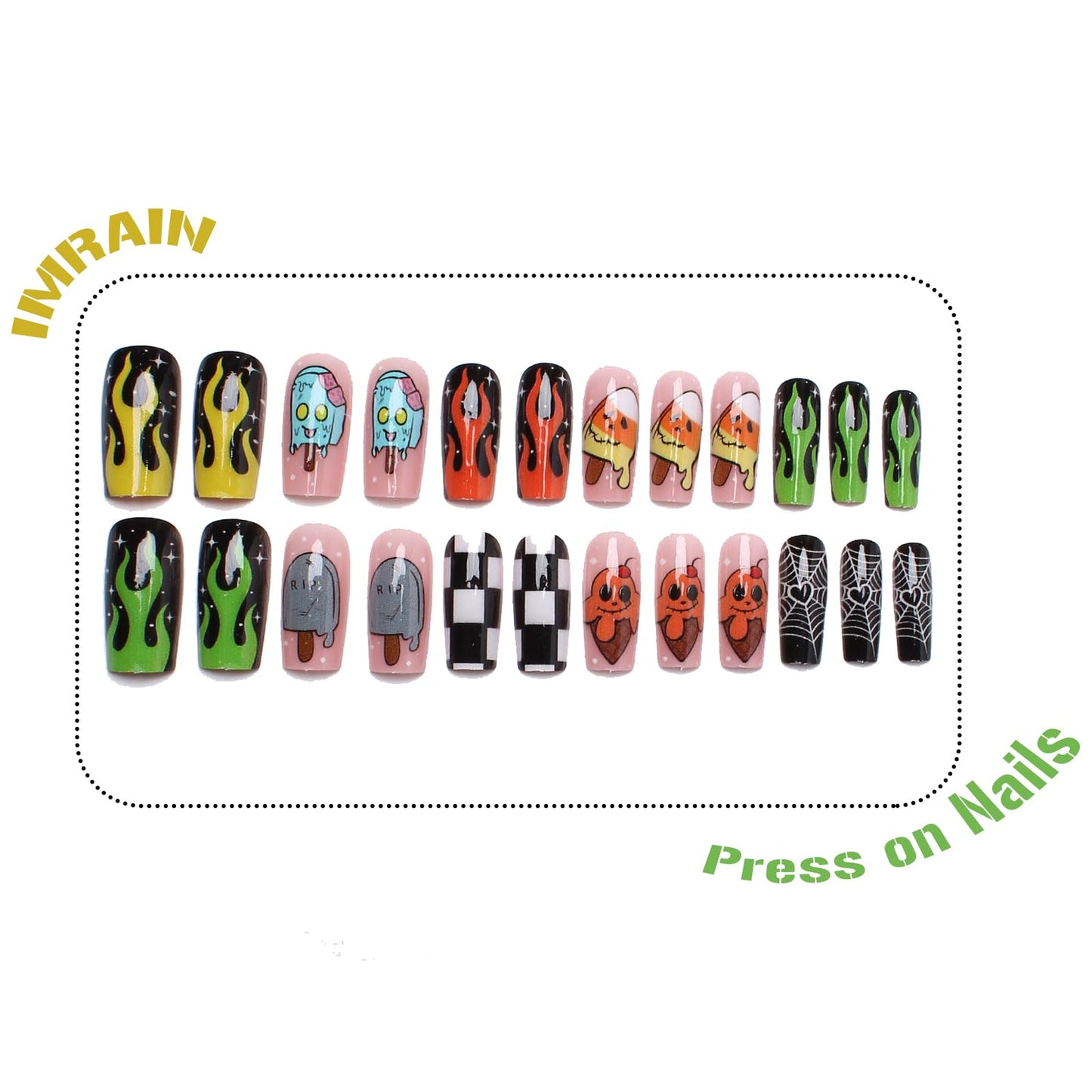 IMRAIN Press on Nails Long Square Fake Nails Glossy Glue on Nails Full Cover Acrylic False Nails