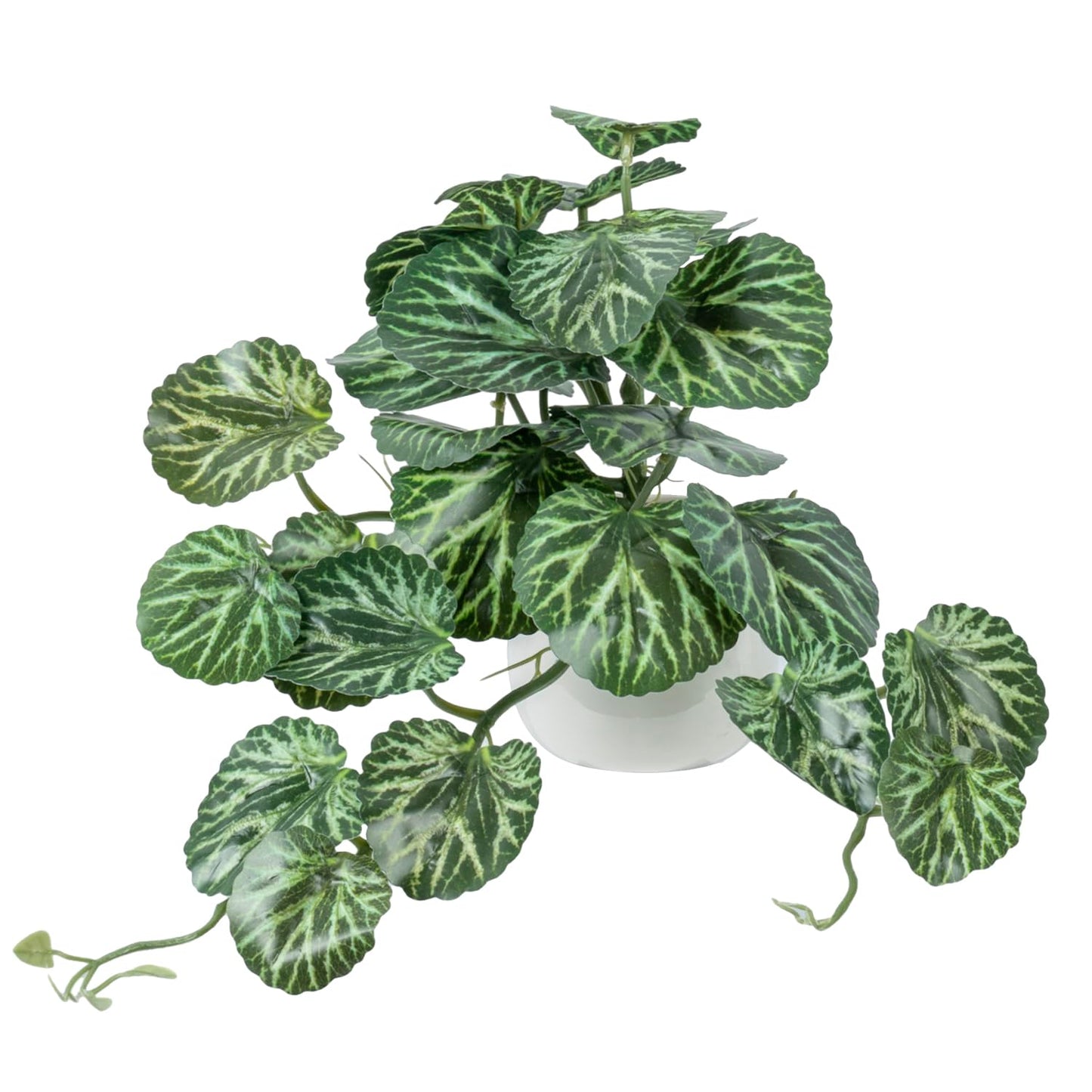 MyGift Single Wall Mounted Artificial Green Leafy Draping Plant Potted in White Ceramic Pot, Faux Begonia Imperialis X Pustulata Decorative Hanging Planter with Trailing Leaves