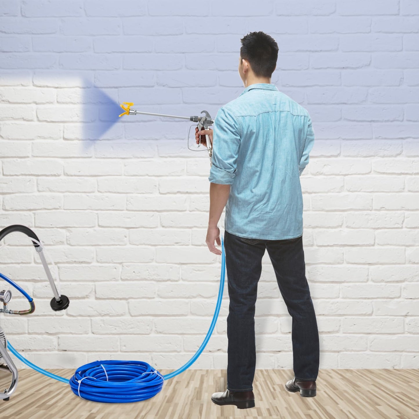 VEVOR Airless Paint Spray Hose Kit, 50ft, 3600 psi High Pressure Fiber Tube with 8 inch Extension Rod Pole, 517 Tip and Tip Guard, 1/4 inch Swivel Joint, for Homes, Buildings, Decks, or Fences
