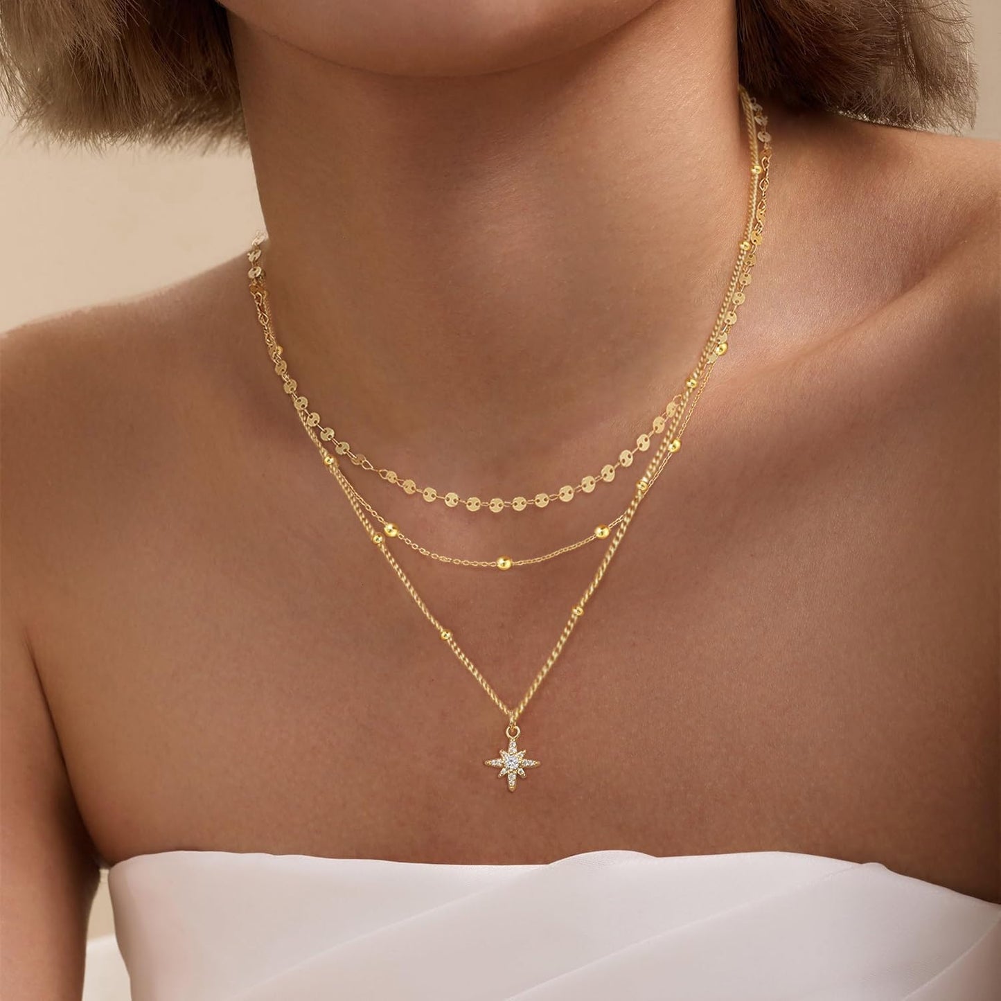 XIXINI Layered Necklaces for Women, Dainty Gold Necklace Stack 14k Gold Plated Layering Coin Star Pendant Necklace Simple Statement Layered Gold Necklaces for Women Trendy Fashion Gold Jewelry Sets