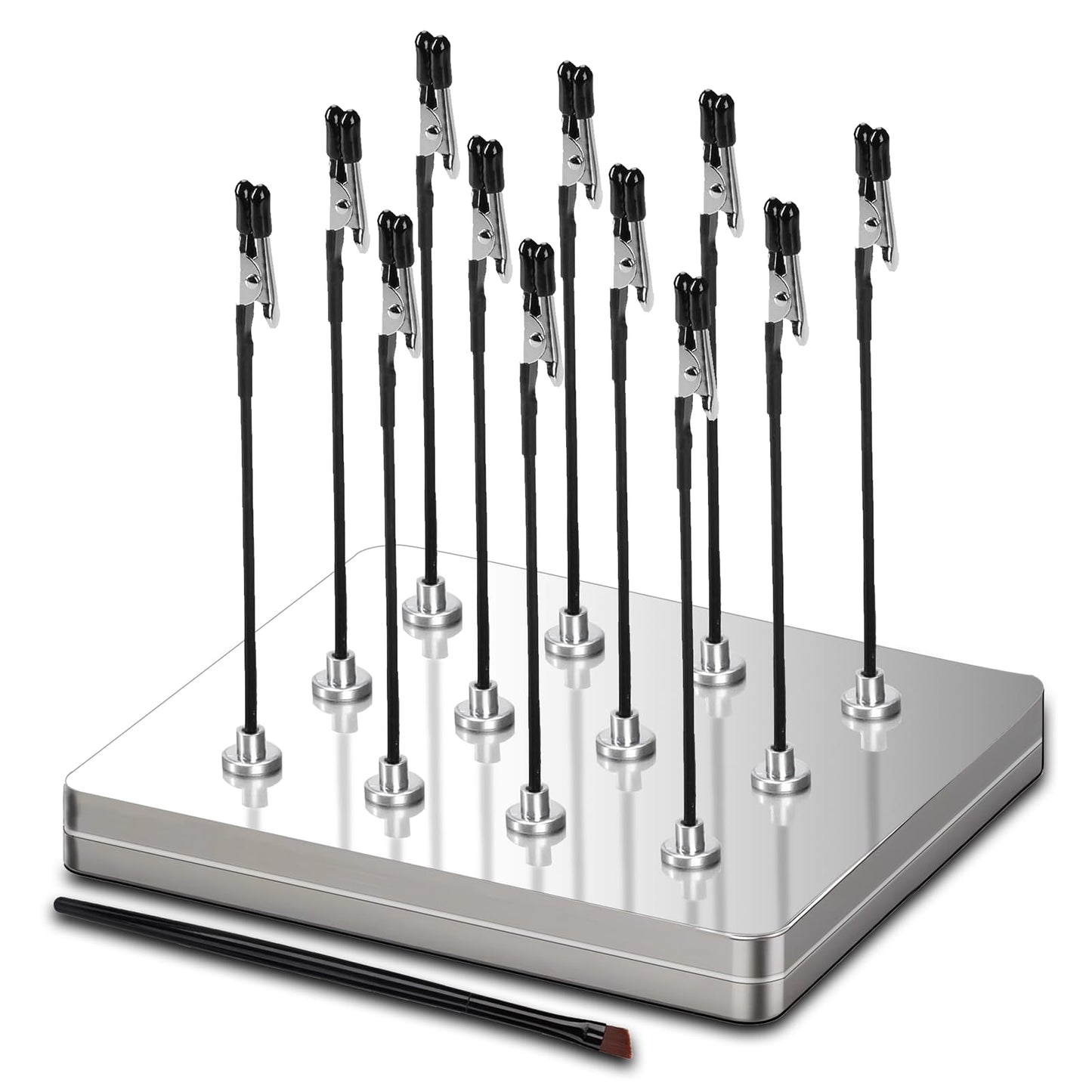 Magnetic Helping Hands for Soldering - All-in-One Station with 12 Flexible Clips, Steel Box & Brush - Ideal for Soldering, Model Painting, PCB Holder (Silver)