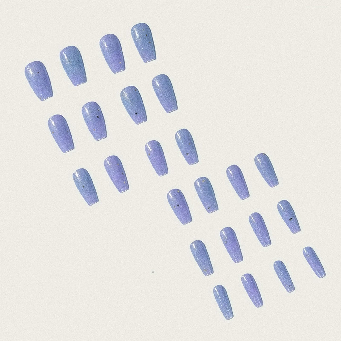 SINHOT Coffin Press on Nails - Medium Fake Nails, Glossy Finish, Blue Bling Glitter, DIY Artificial False Nail Art - 24 Pcs Nail Kit with Glue