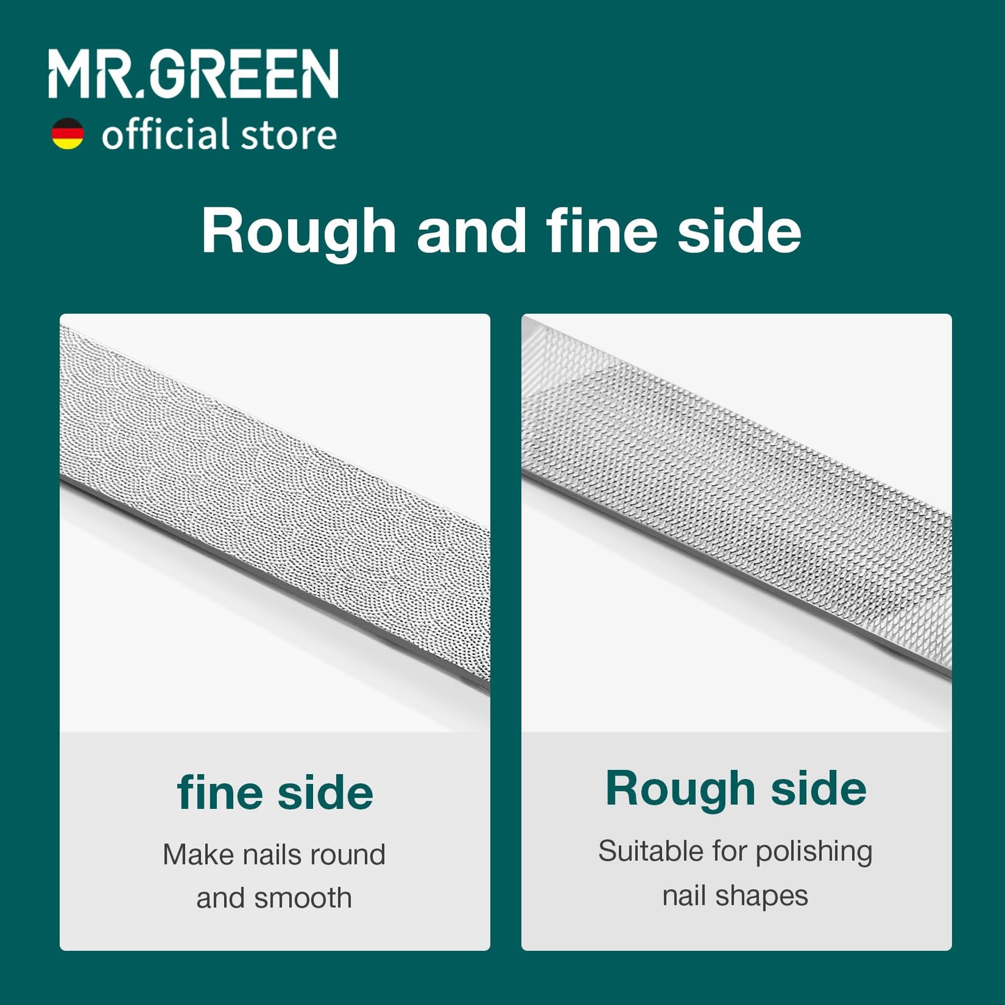 MR.GREEN Double Sided Nail Files Stainless Steel Manicure Pedicure Grooming for Professional Finger Toe Nail Care Tools (Long)
