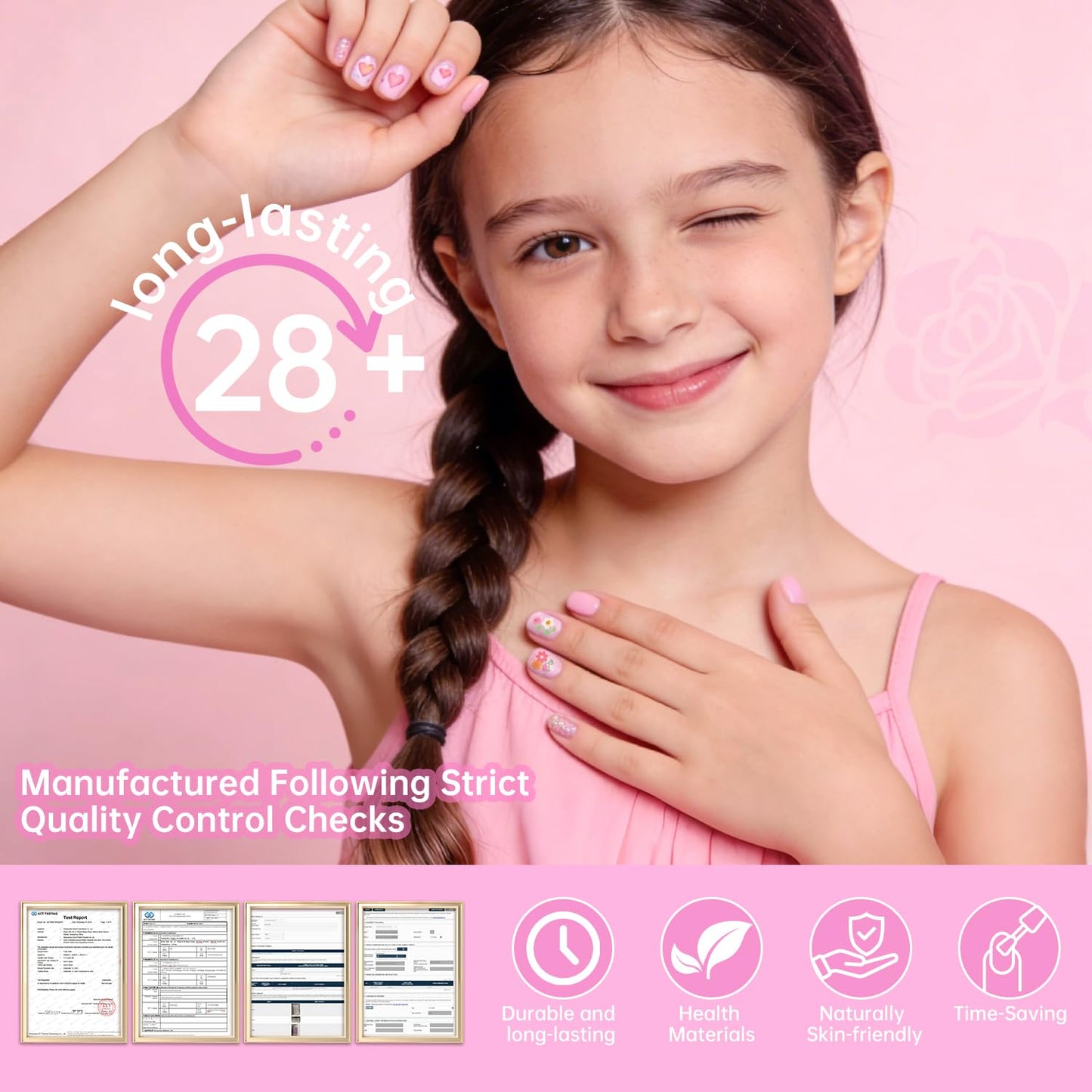 Ranrose Almond Nail Tips Bundle – 240PCS Long Almond Full Cover Press On Nail Tips (12 Sizes) + 360PCS Kids Squared Oval Press On Nails for Girls 4–8, Half Matte DIY Manicure Set